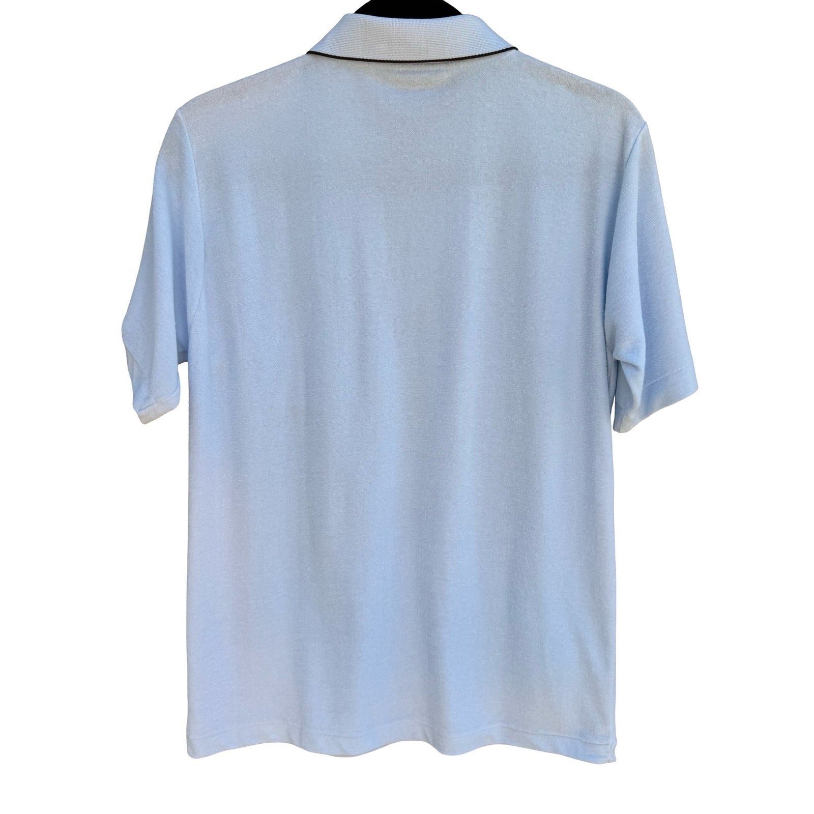 Vintage 60s 70s Pale Blue French Terry Knit Polo Shirt Retro Mod Mens L Grandpa