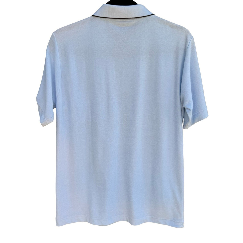 Vintage 60s 70s Pale Blue French Terry Knit Polo Shirt Retro Mod Mens L Grandpa