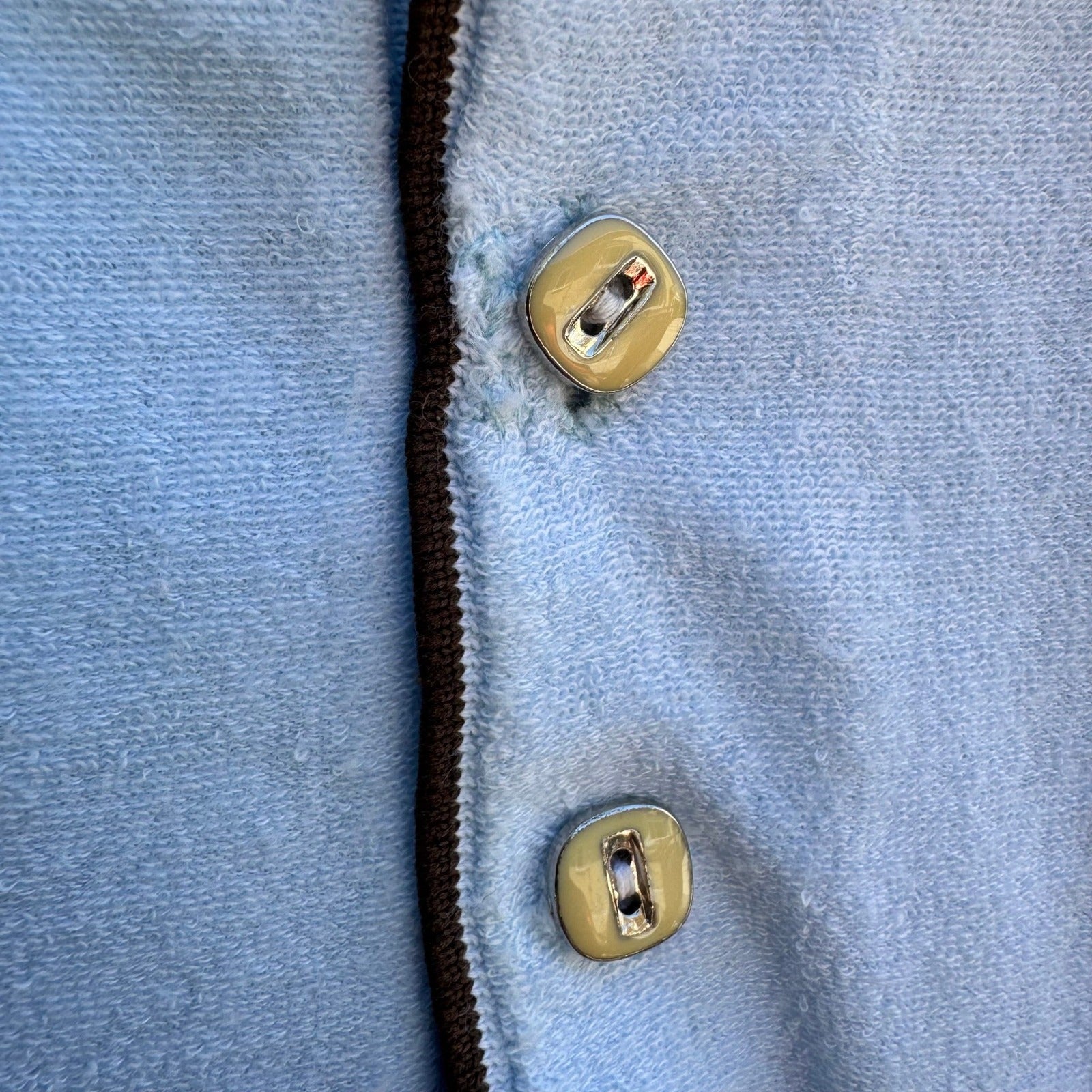 Vintage 60s 70s Pale Blue French Terry Knit Polo Shirt Retro Mod Mens L Grandpa