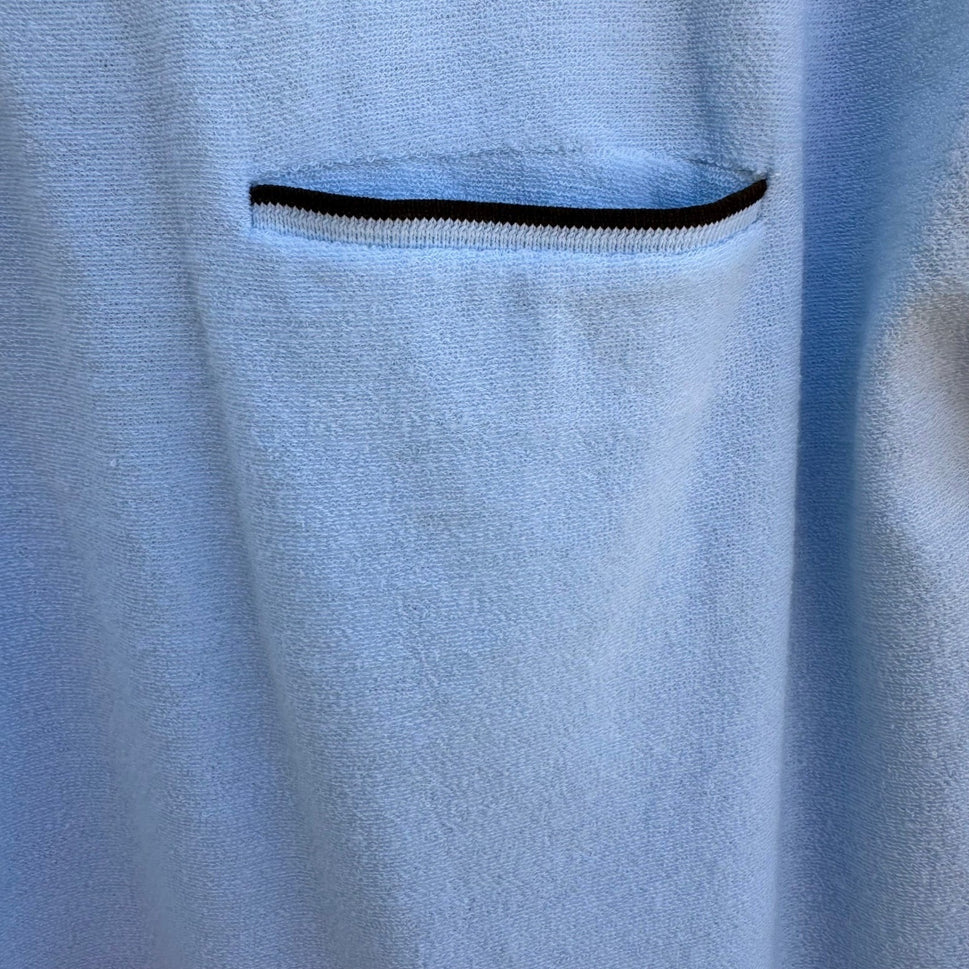 Vintage 60s 70s Pale Blue French Terry Knit Polo Shirt Retro Mod Mens L Grandpa