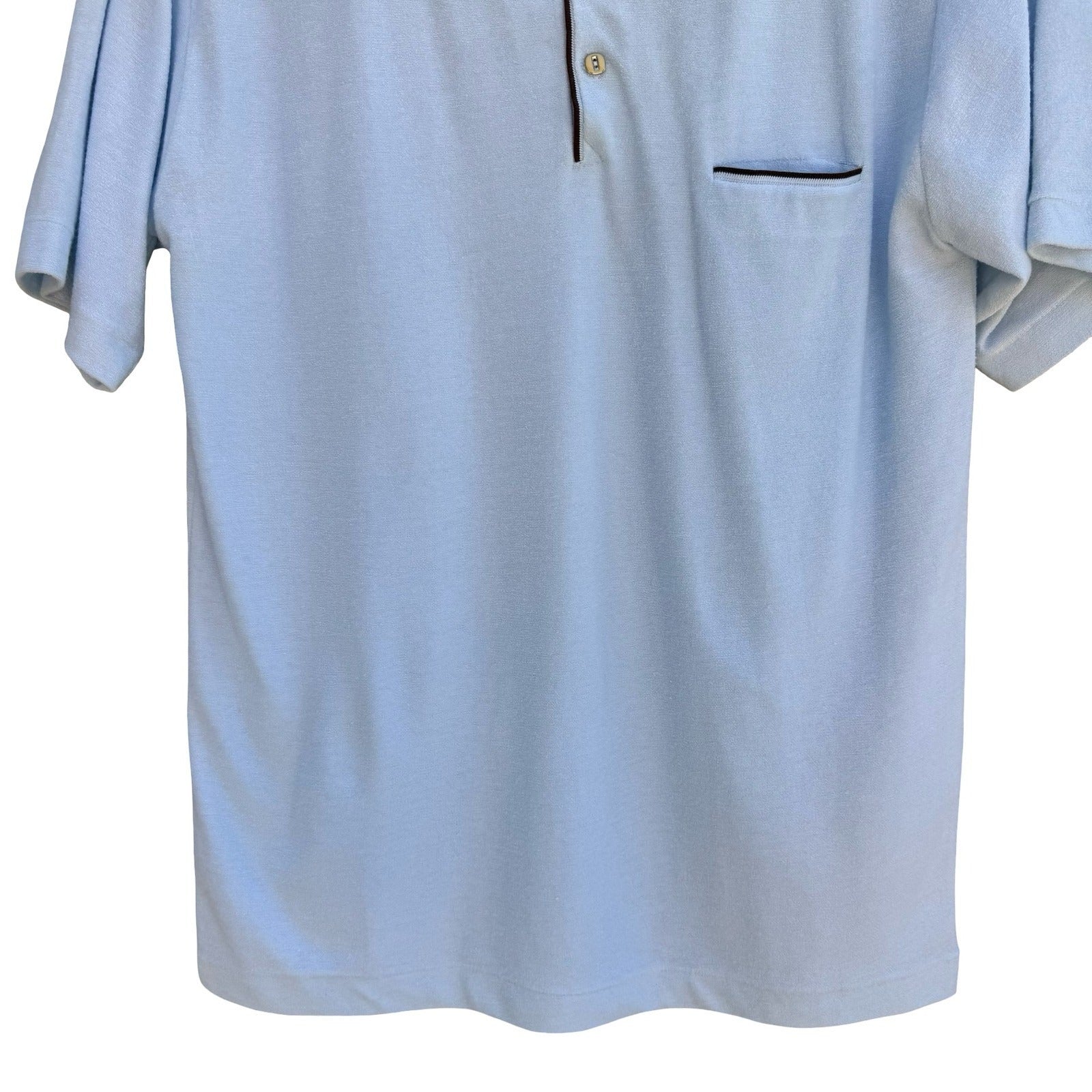 Vintage 60s 70s Pale Blue French Terry Knit Polo Shirt Retro Mod Mens L Grandpa