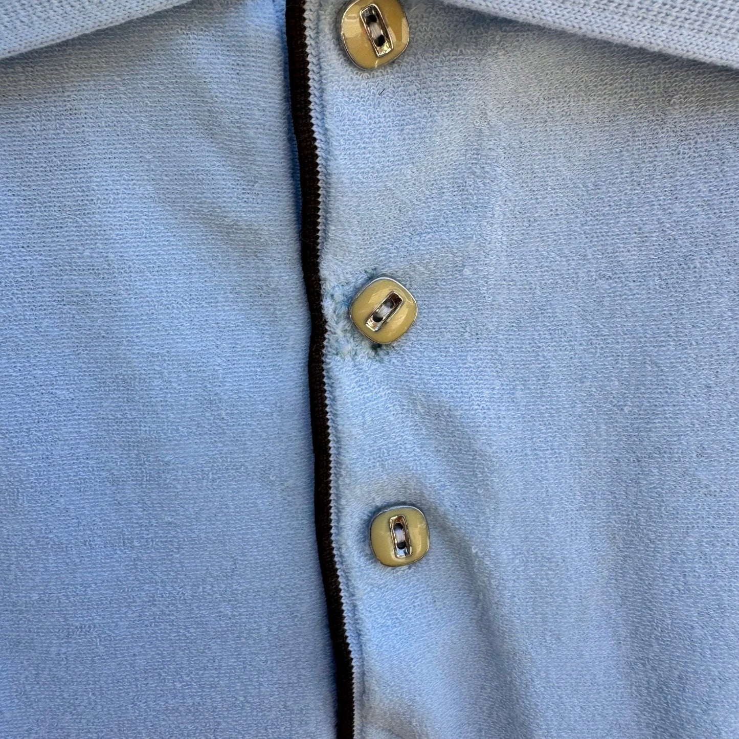Vintage 60s 70s Pale Blue French Terry Knit Polo Shirt Retro Mod Mens L Grandpa