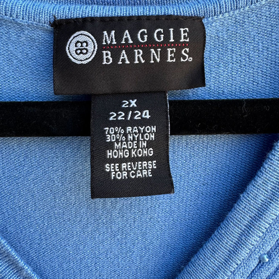 Maggie Barnes Womens Blue Button-Front Knit Beaded Long Sleeve Cardigan Sweater 2X