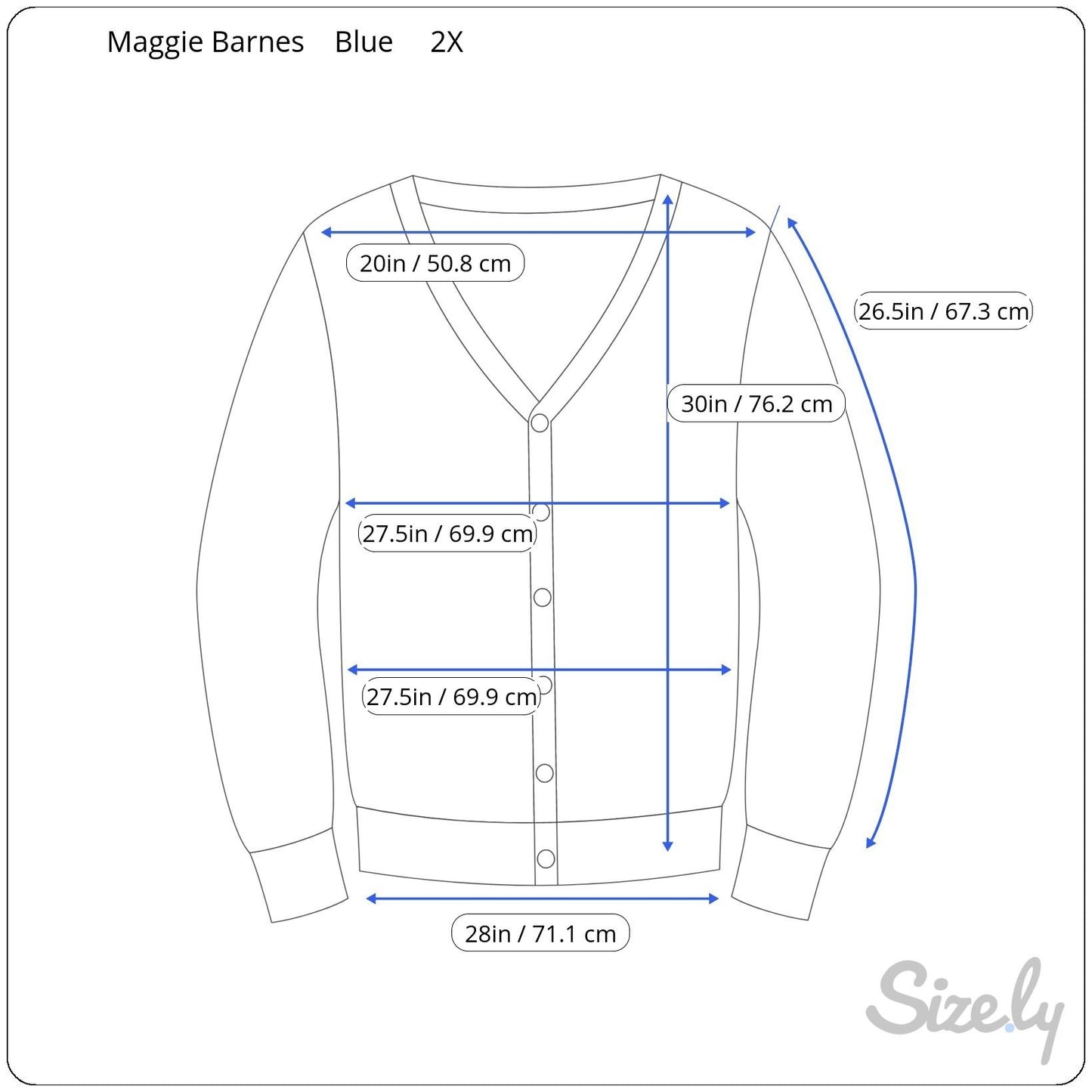 Maggie Barnes Womens Blue Button-Front Knit Beaded Long Sleeve Cardigan Sweater 2X