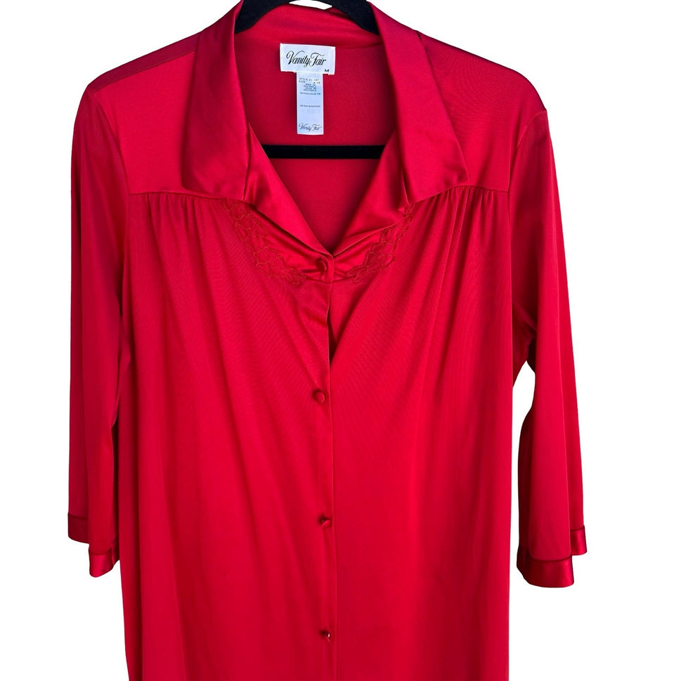 Vanity Fair Beauty Loungewear Embroidered Housecoat Sleepwear Robe Red M NEW
