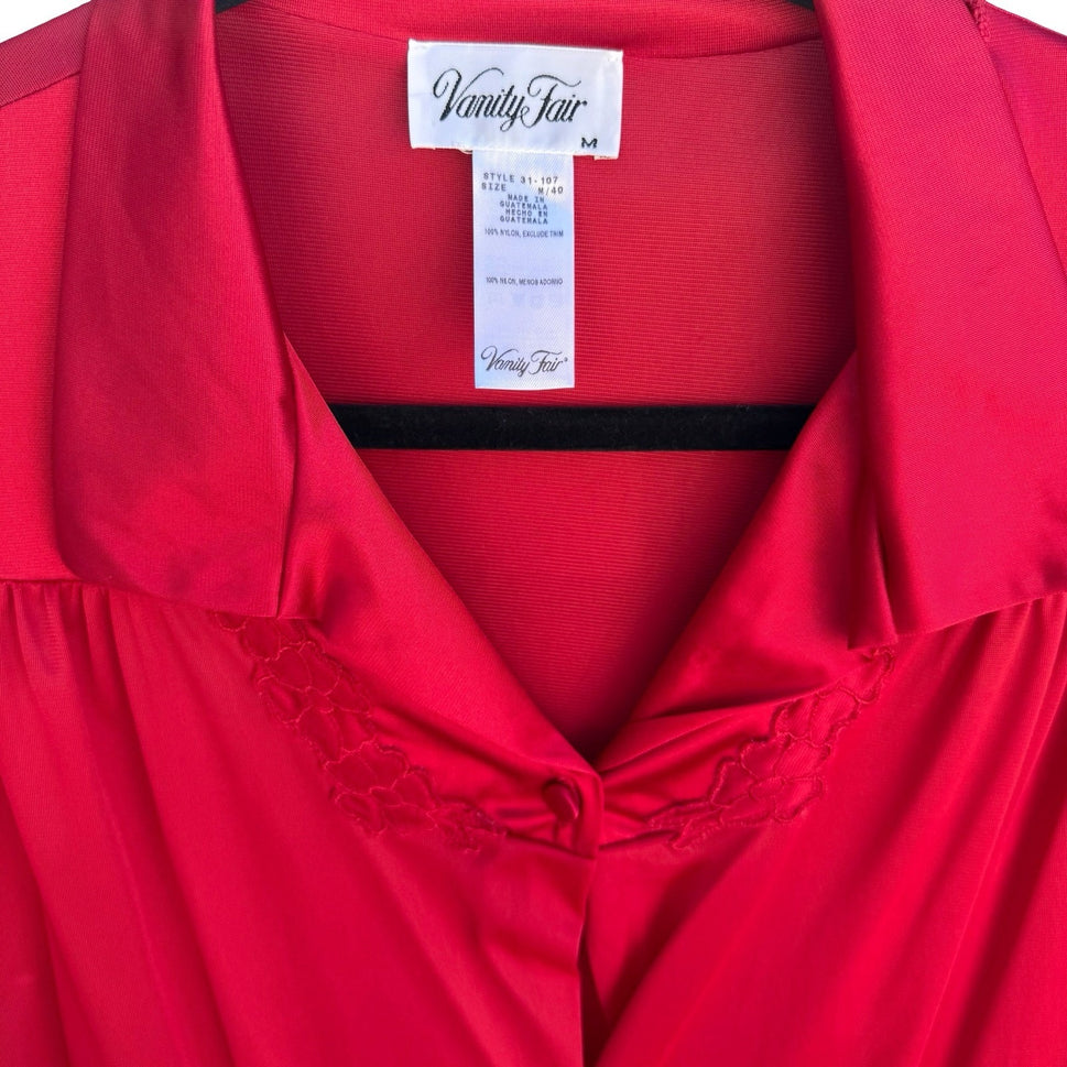 Vanity Fair Beauty Loungewear Embroidered Housecoat Sleepwear Robe Red M NEW