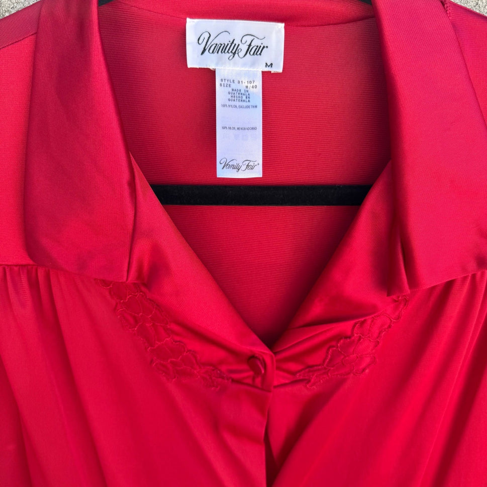 Vanity Fair Beauty Loungewear Embroidered Housecoat Sleepwear Robe Red M NEW