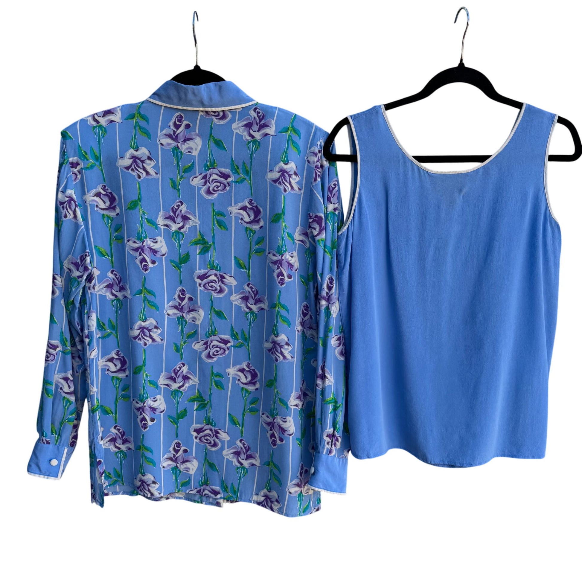 Bob Mackie Wearable Art Vintage Silk Floral Shirt Embroidered Tank Top Set S