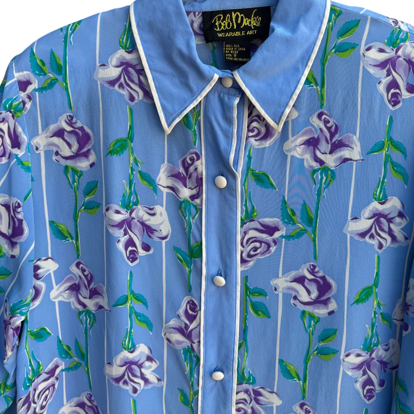 Bob Mackie Wearable Art Vintage Silk Floral Shirt Embroidered Tank Top Set S