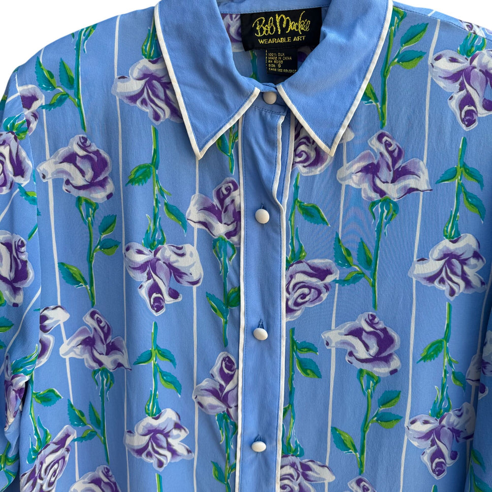 Bob Mackie Wearable Art Vintage Silk Floral Shirt Embroidered Tank Top Set S