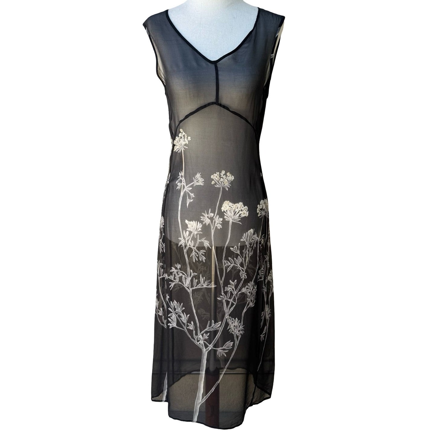 BCBG Max Azria Y2K Silk Sheer Ethereal Whimsigoth Fairycore Floral Midi Dress 4