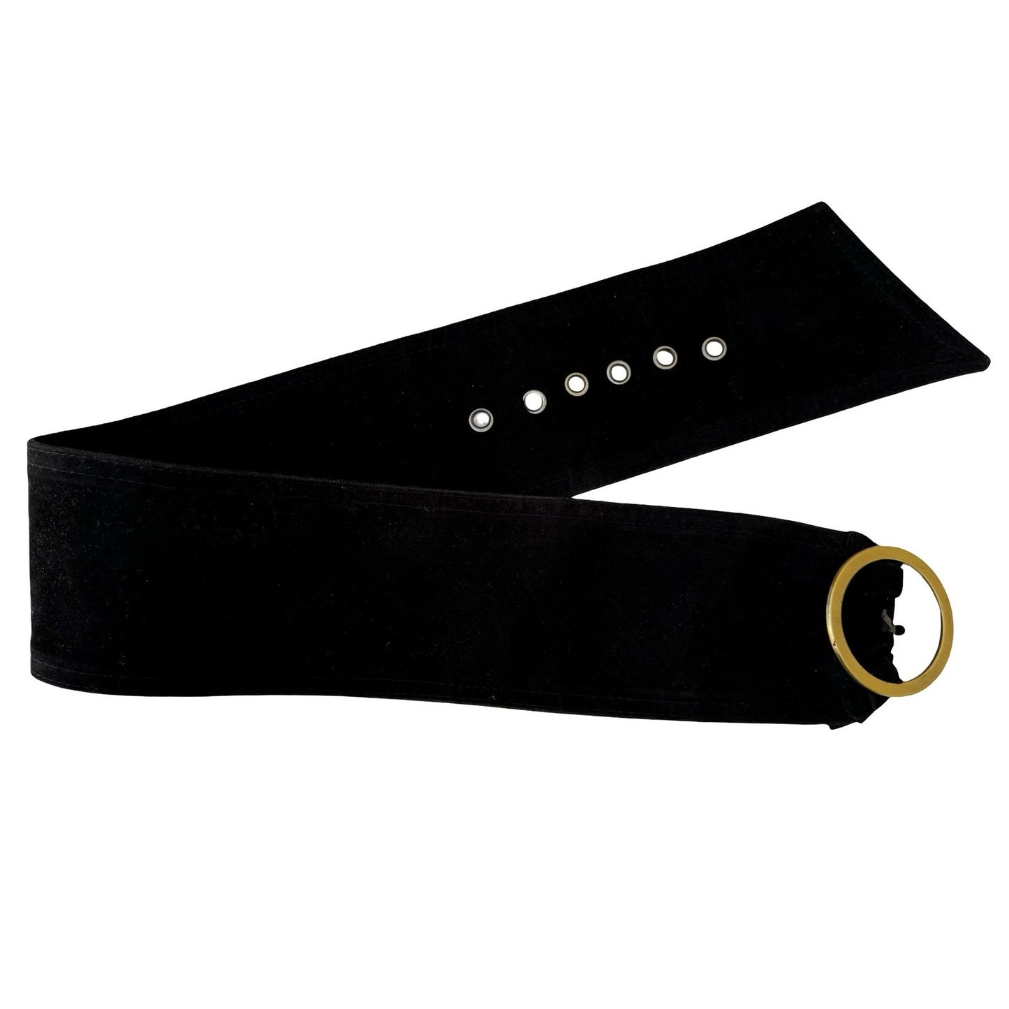 Vintage 90s Y2K Black Velvet Wide Waist Cinch Belt Gold Tone Circle Buckle Wrap