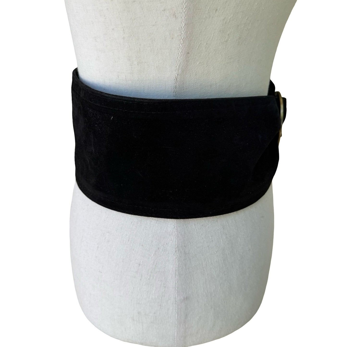 Vintage 90s Y2K Black Velvet Wide Waist Cinch Belt Gold Tone Circle Buckle Wrap