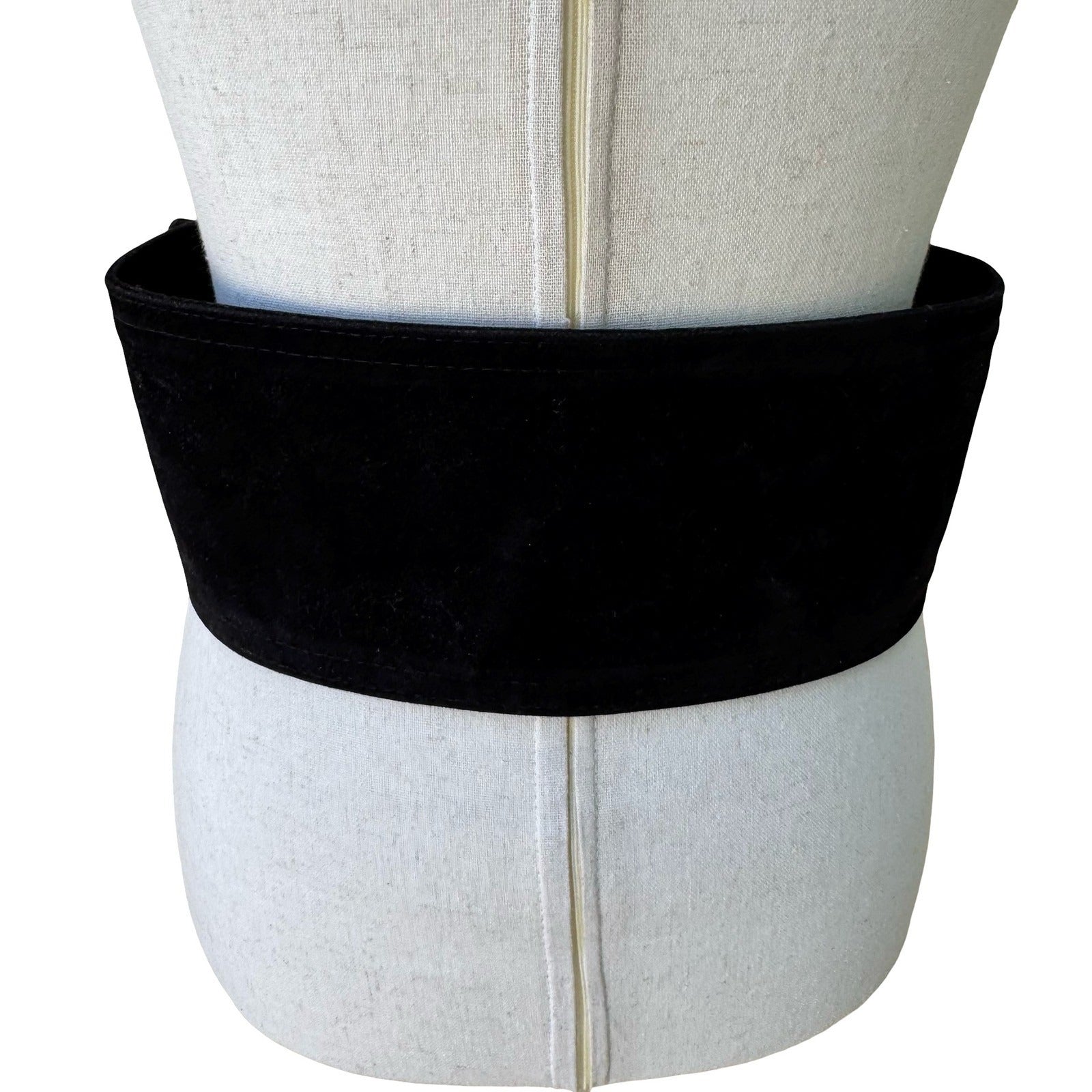 Vintage 90s Y2K Black Velvet Wide Waist Cinch Belt Gold Tone Circle Buckle Wrap