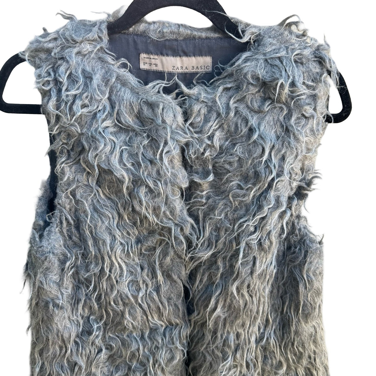 Zara Boho Mongolian Style Whimsigoth Glam Layering Shaggy Faux Fur Vest Gray M