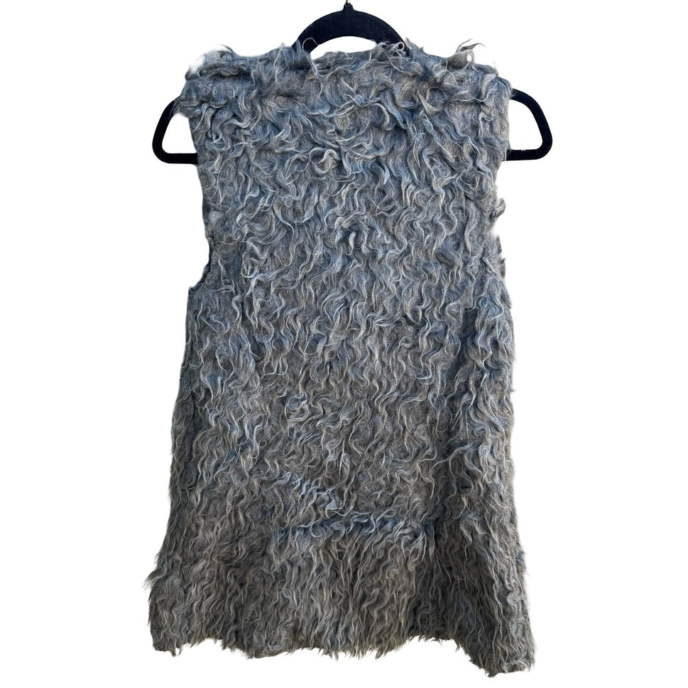 Zara Boho Mongolian Style Whimsigoth Glam Layering Shaggy Faux Fur Vest Gray M