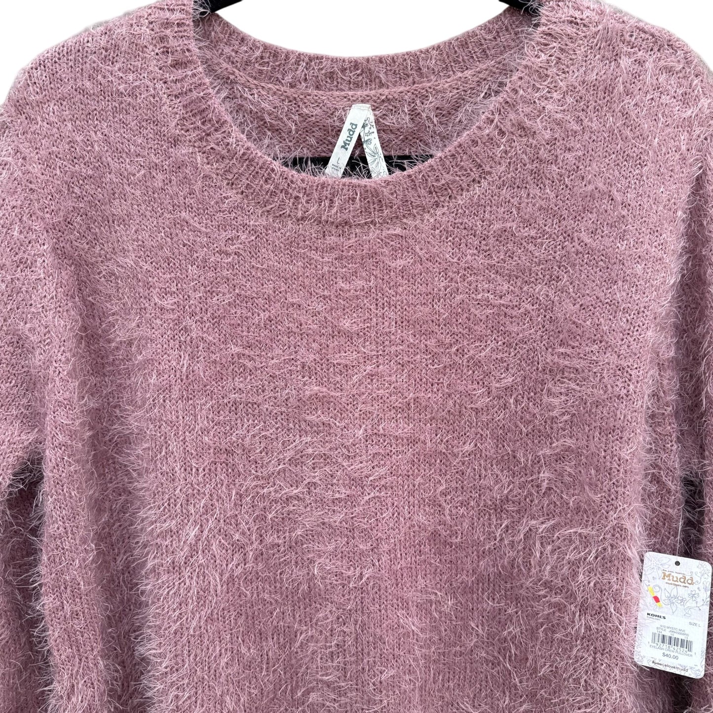 Mudd Womens Eyelash Crew Neck Mystic Mauve Fuzzy Cozy Pullover Knit Sweater New L