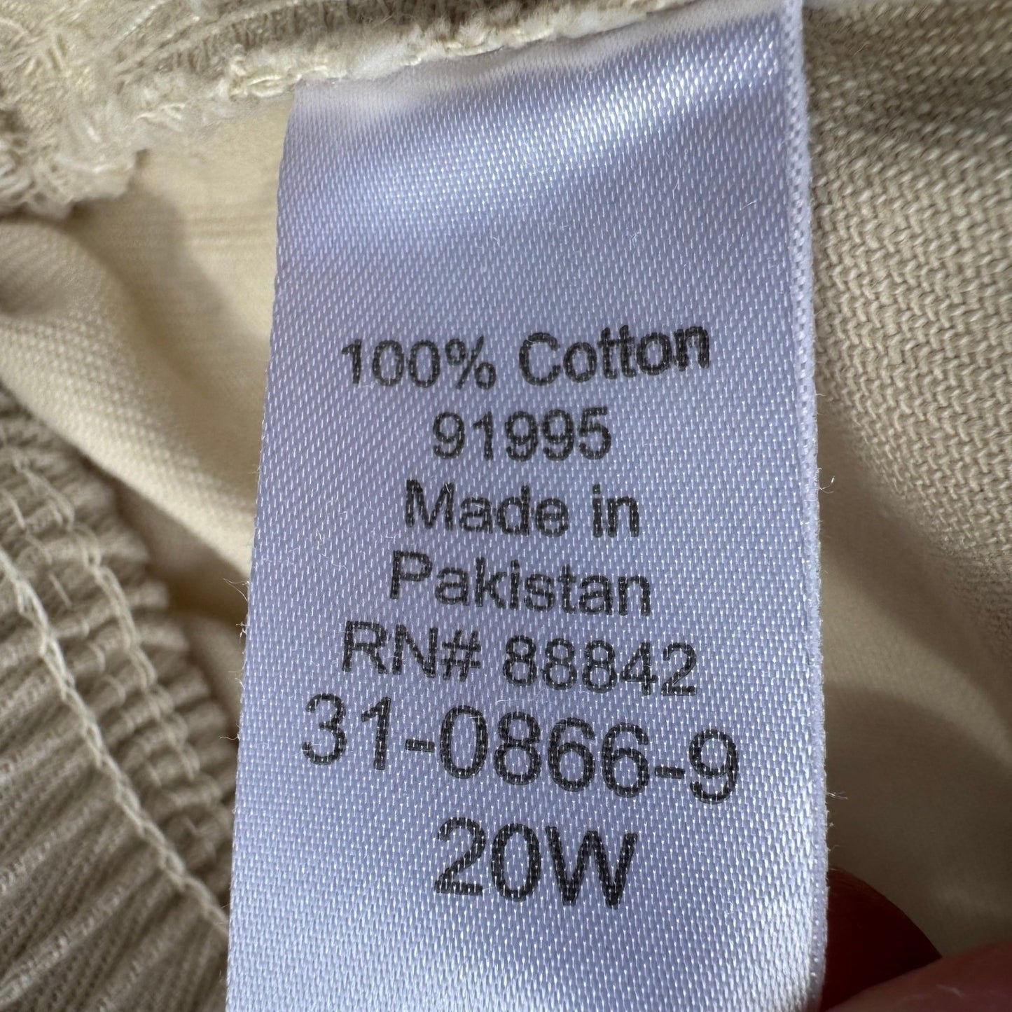 Woman Within Womens Khaki Chino Pants 20W Elastic Waist Cotton Twill 31-0866-9