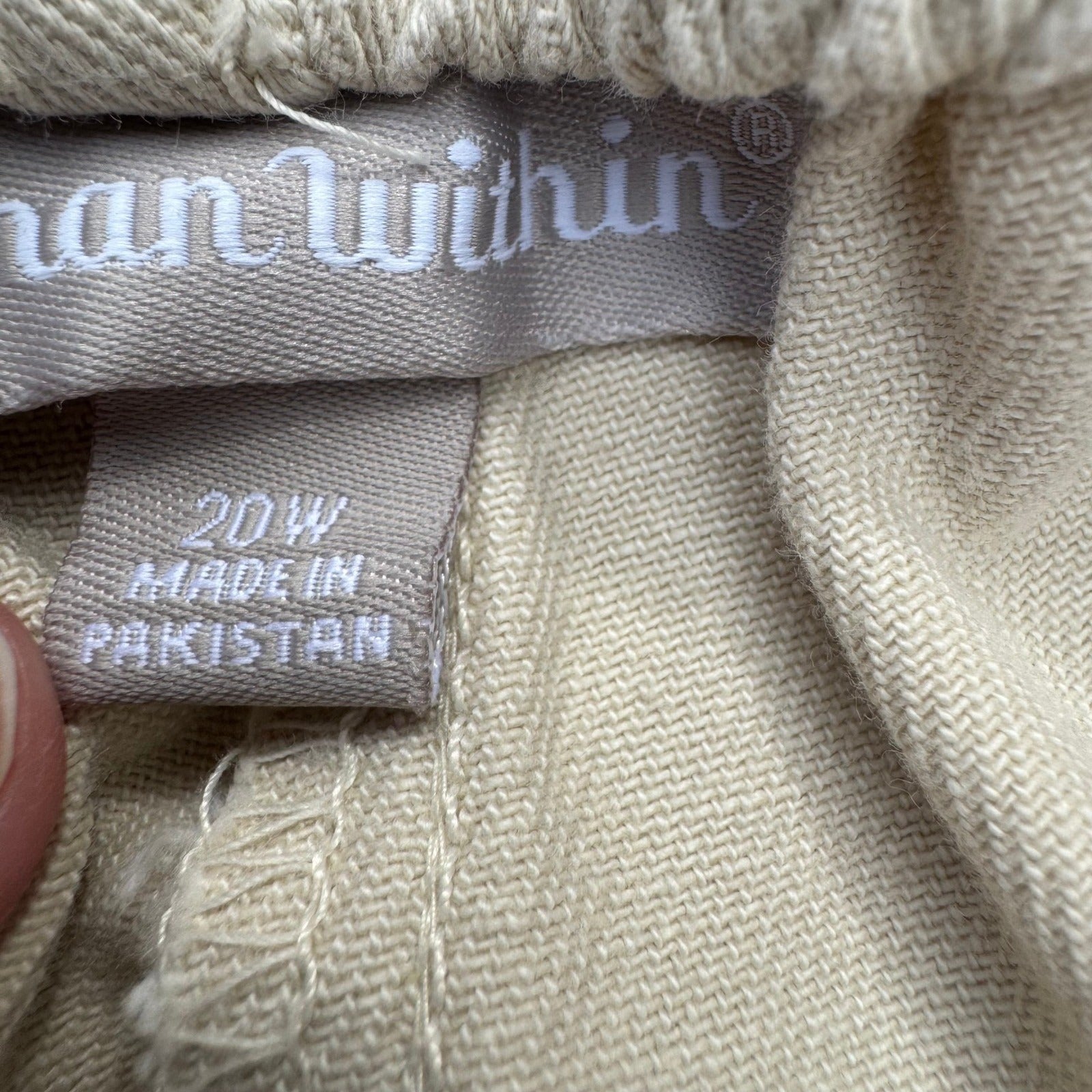Woman Within Womens Khaki Chino Pants 20W Elastic Waist Cotton Twill 31-0866-9