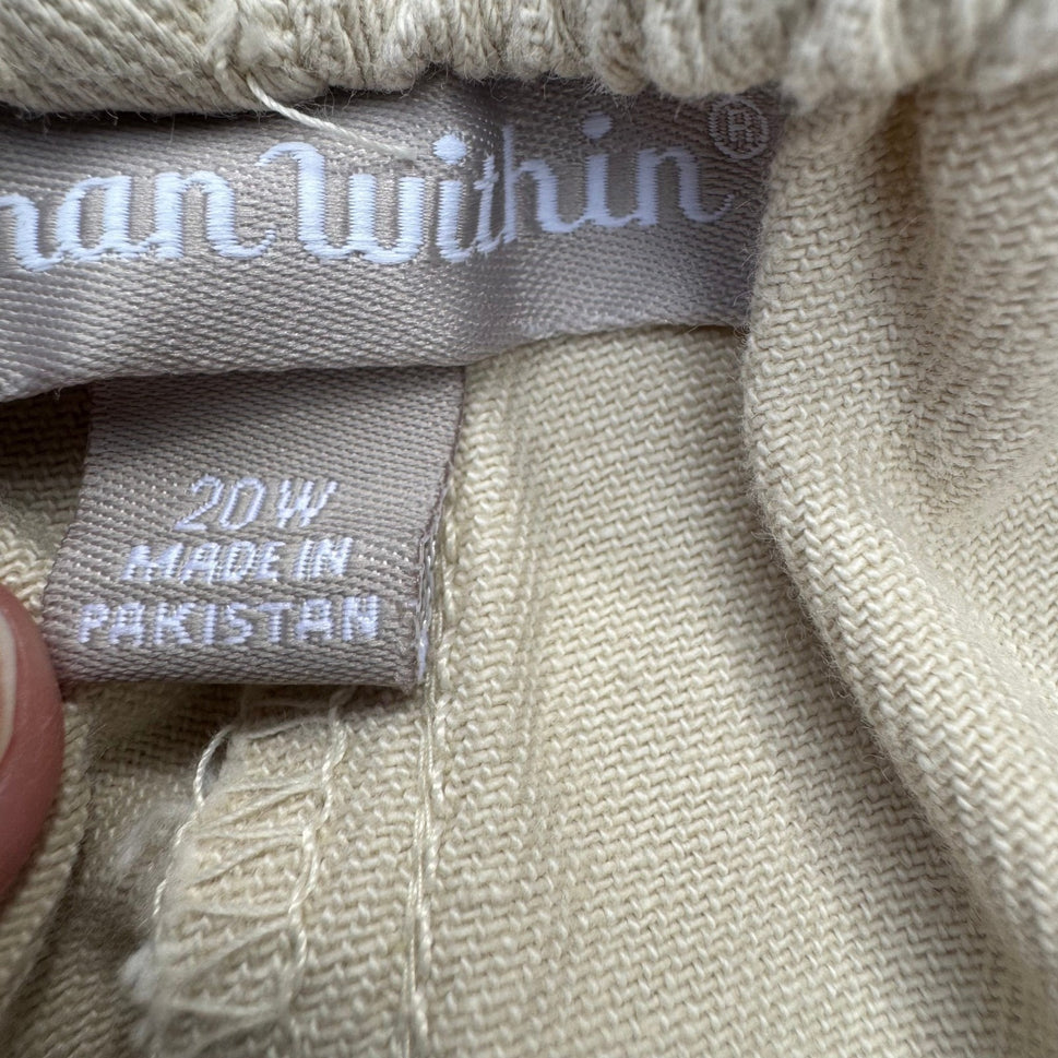 Woman Within Womens Khaki Chino Pants 20W Elastic Waist Cotton Twill 31-0866-9