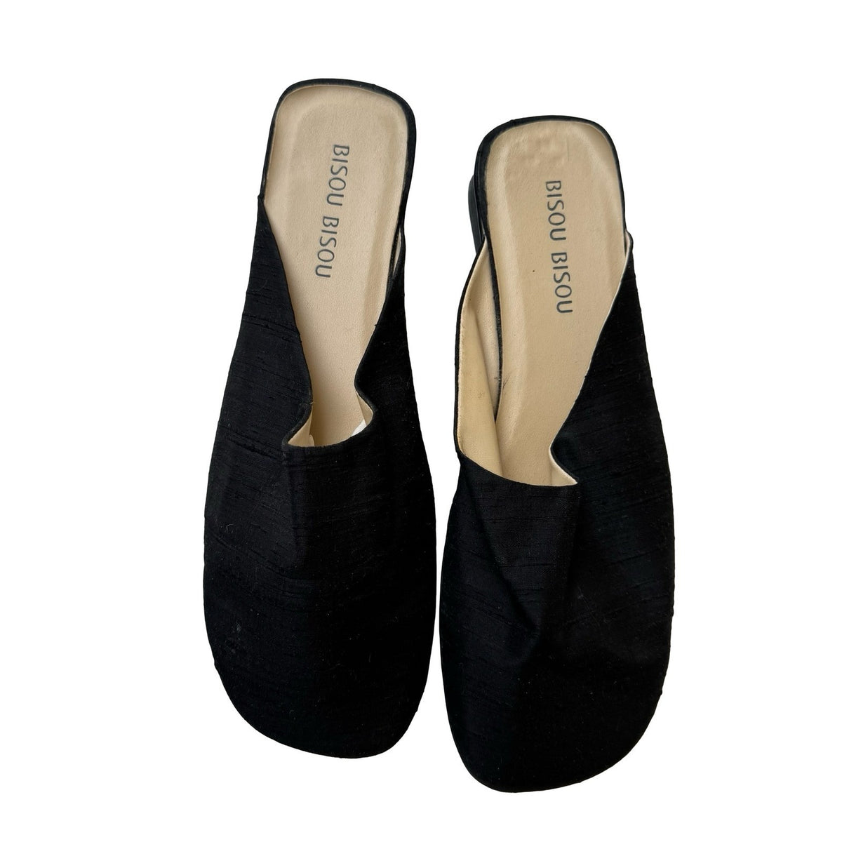 Bisou Bisou Michele Bohbot Textured Square Toe Wedge Slide Mules Black Women 10M