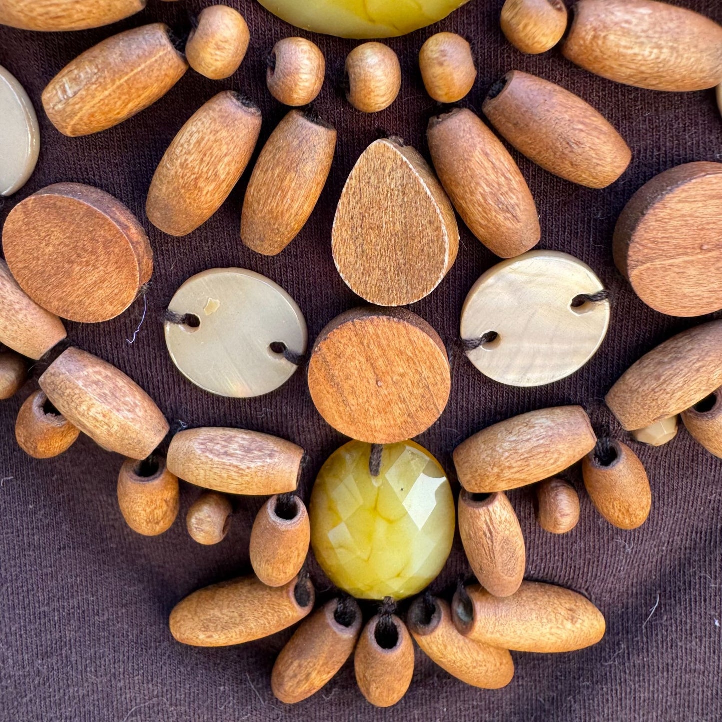 DG2 Diane Gilman Brown Long Sleeve Wooden Bead Embellishment Scoop Neck Top M