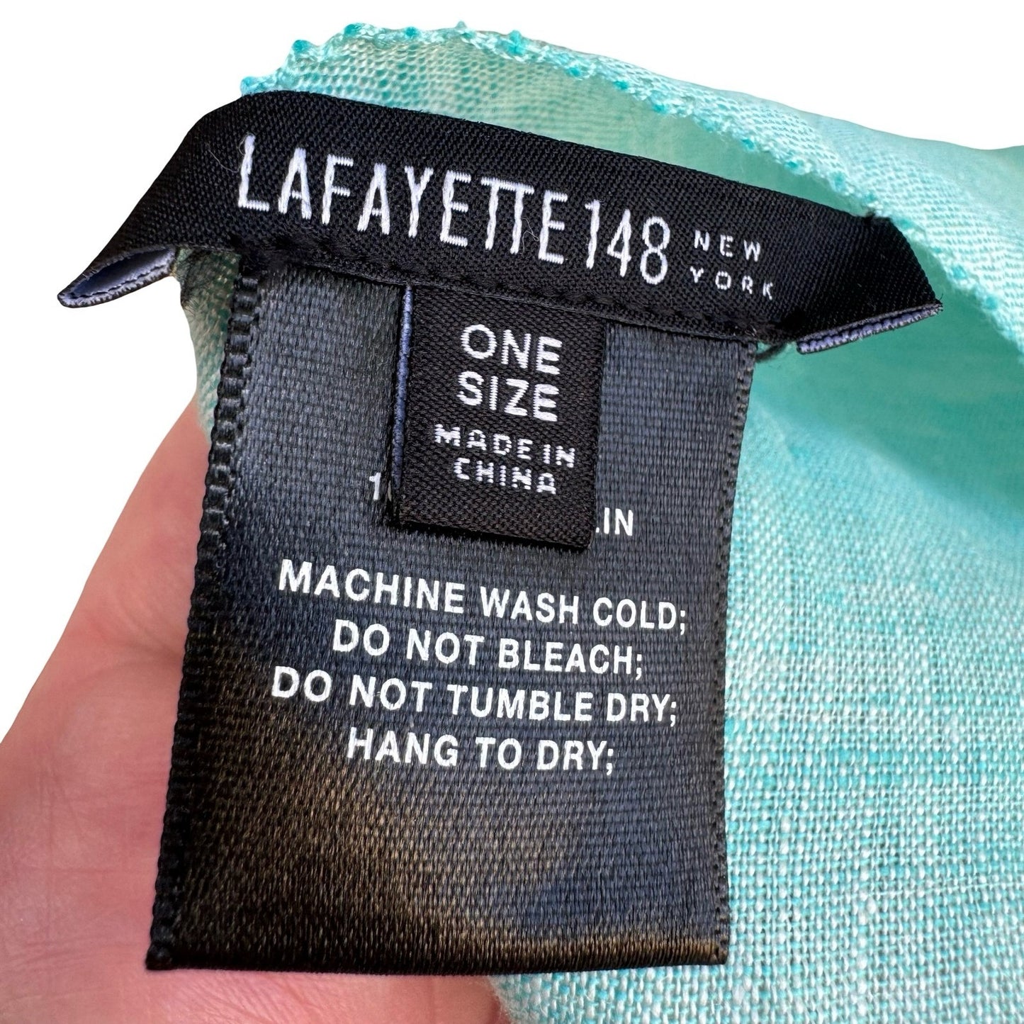 Lafayette 148 New York Coastal Boho Turquoise 100% Linen Fringe Scarf Wrap OS