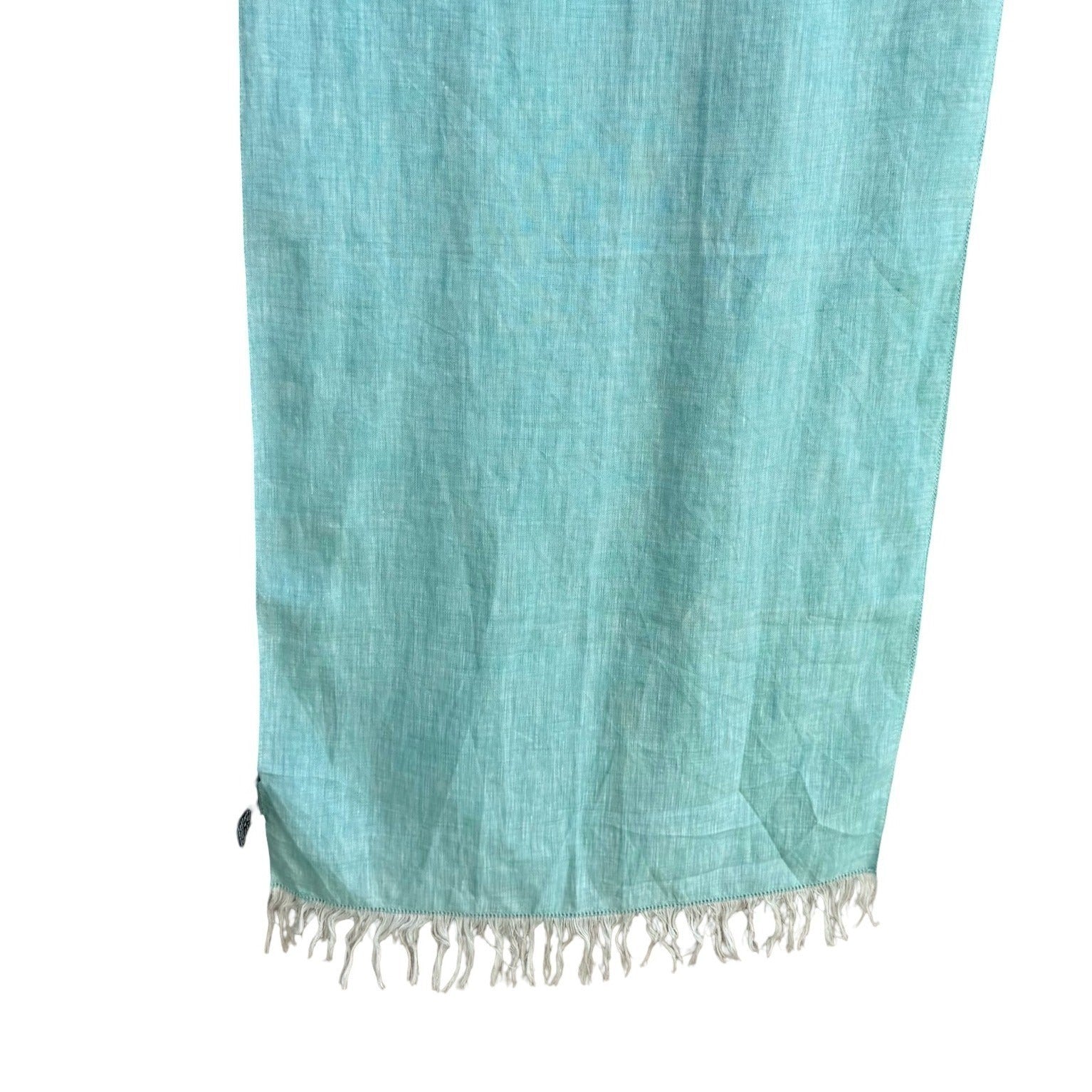 Lafayette 148 New York Coastal Boho Turquoise 100% Linen Fringe Scarf Wrap OS