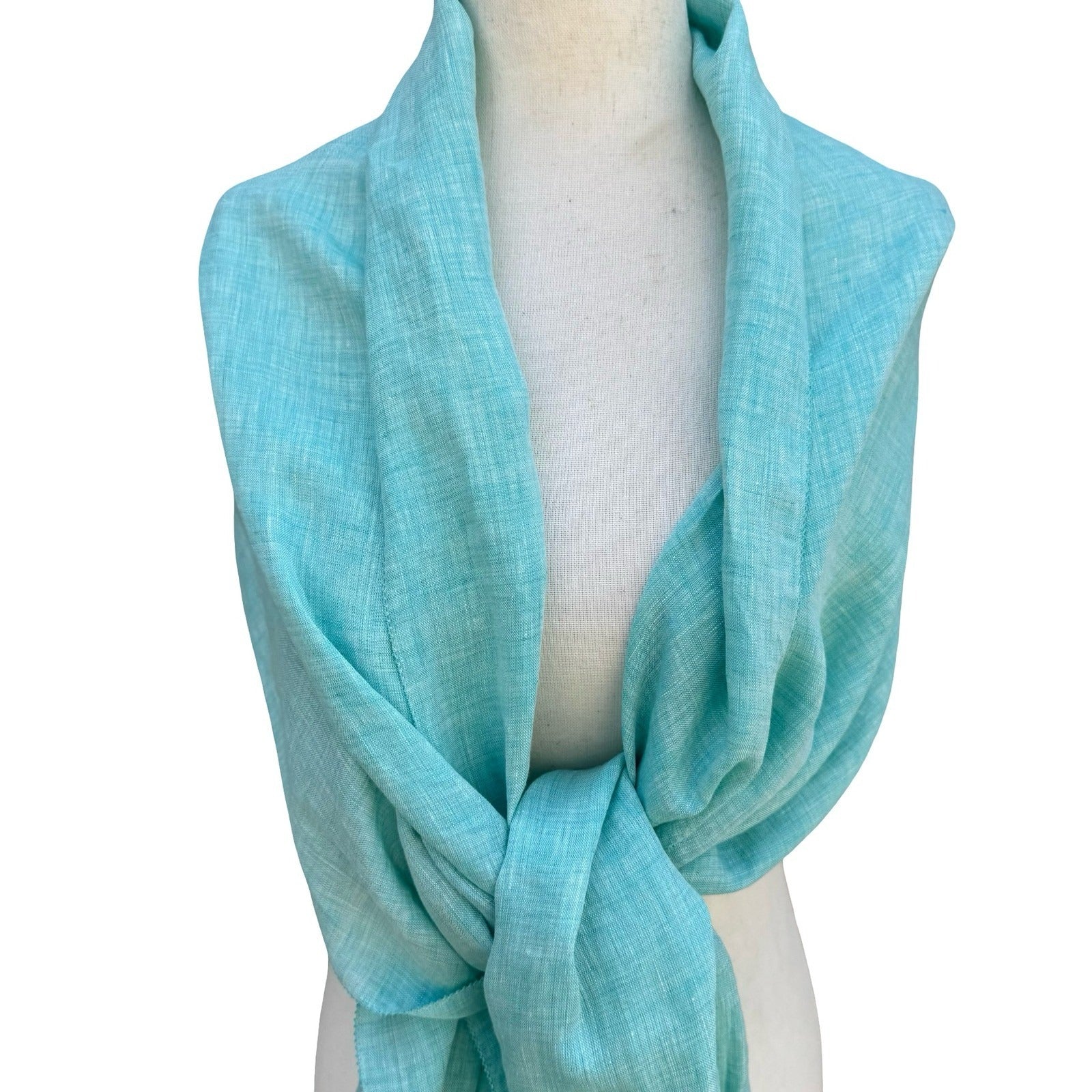 Lafayette 148 New York Coastal Boho Turquoise 100% Linen Fringe Scarf Wrap OS
