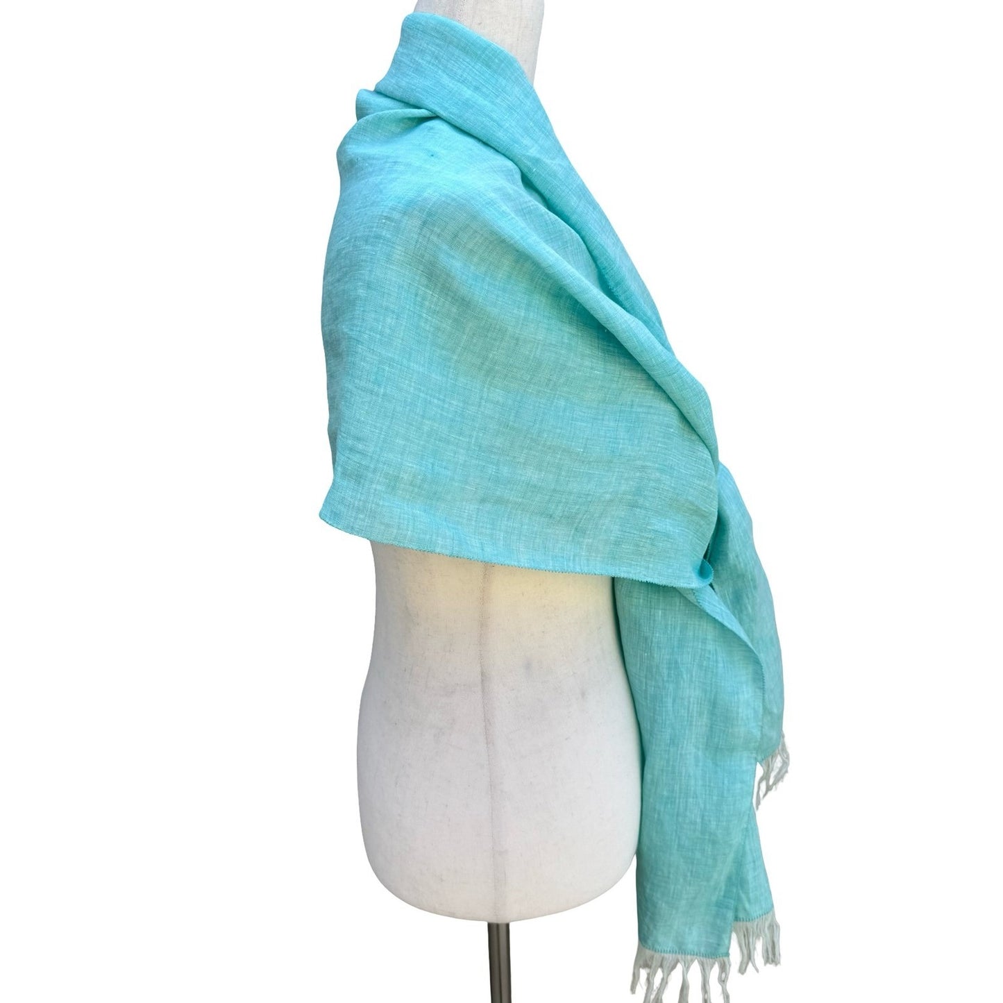 Lafayette 148 New York Coastal Boho Turquoise 100% Linen Fringe Scarf Wrap OS
