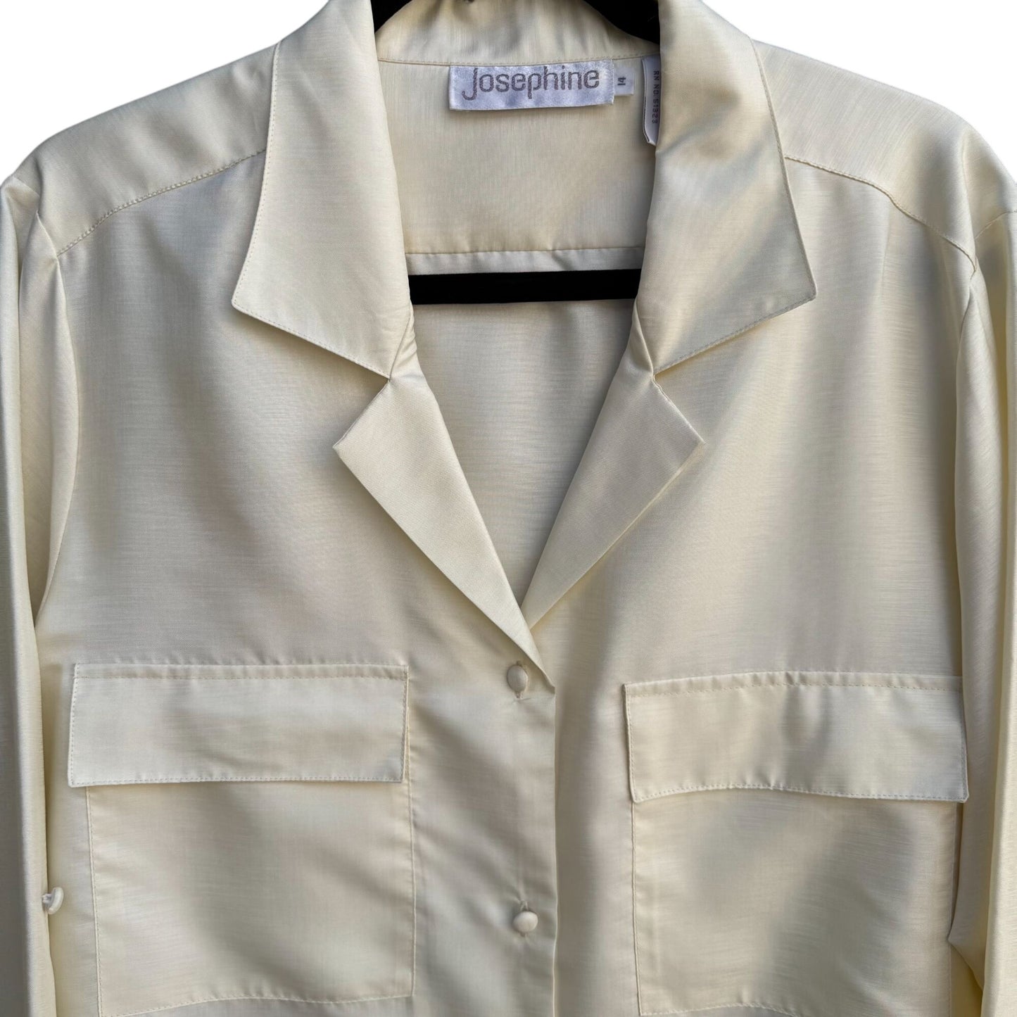 Josephine Vintage Womens Cream Poly Shantung Button-Up Roll Tab Sleeve Blouse 14