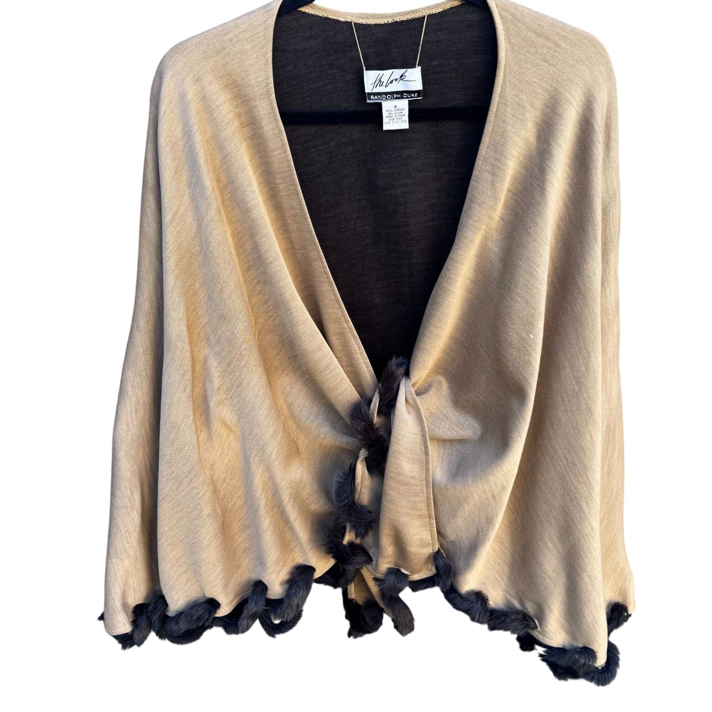 Randolph Duke The Look Womens Vintage Beige Cape Wrap Cardigan Faux Fur Trim OS