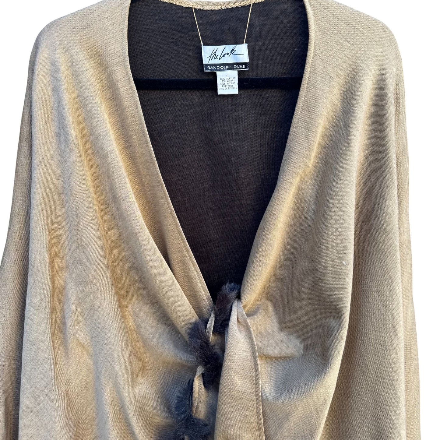 Randolph Duke The Look Womens Vintage Beige Cape Wrap Cardigan Faux Fur Trim OS