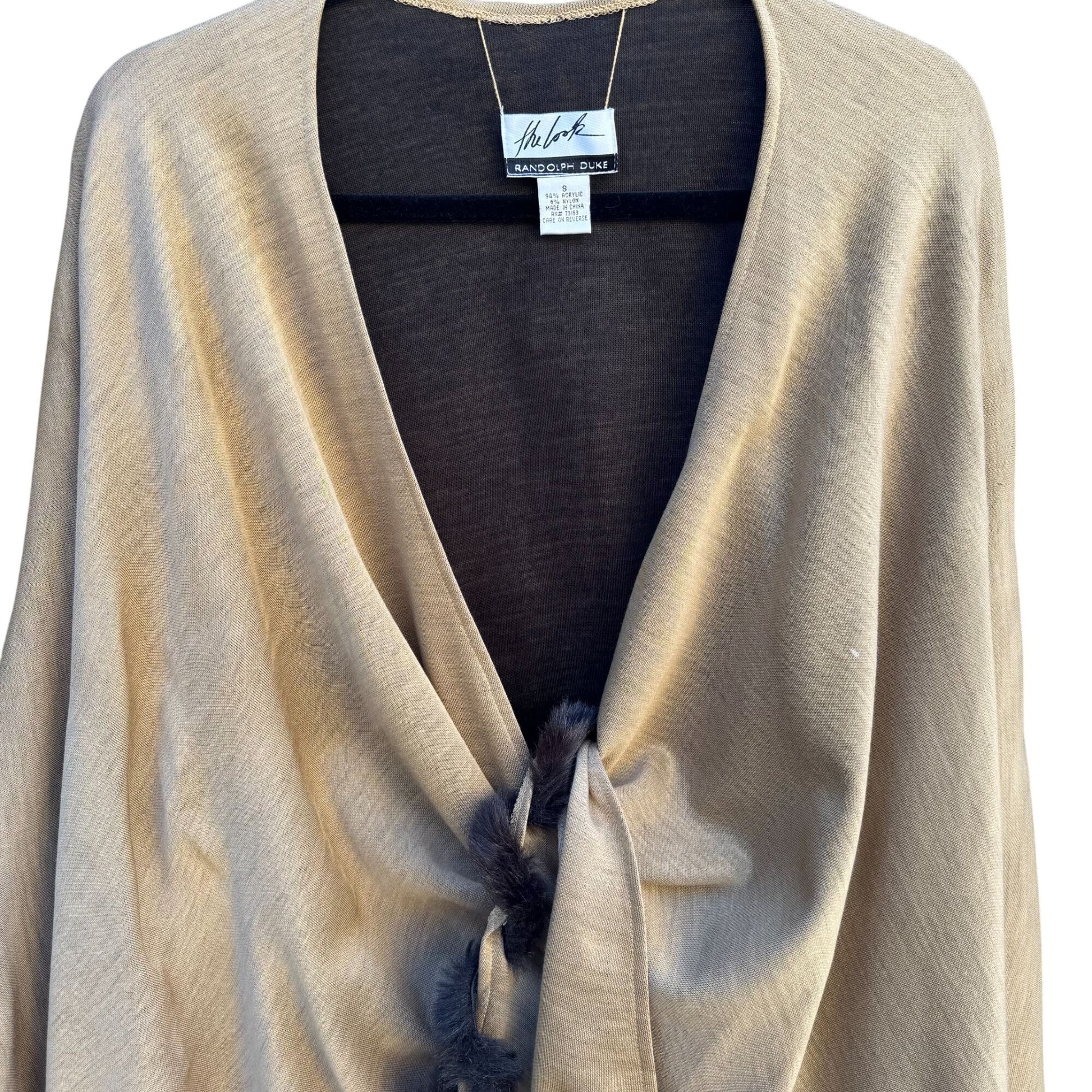 Randolph Duke The Look Womens Vintage Beige Cape Wrap Cardigan Faux Fur Trim OS