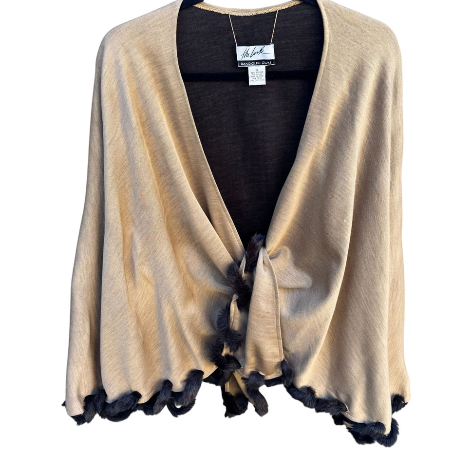 Randolph Duke The Look Womens Vintage Beige Cape Wrap Cardigan Faux Fur Trim OS
