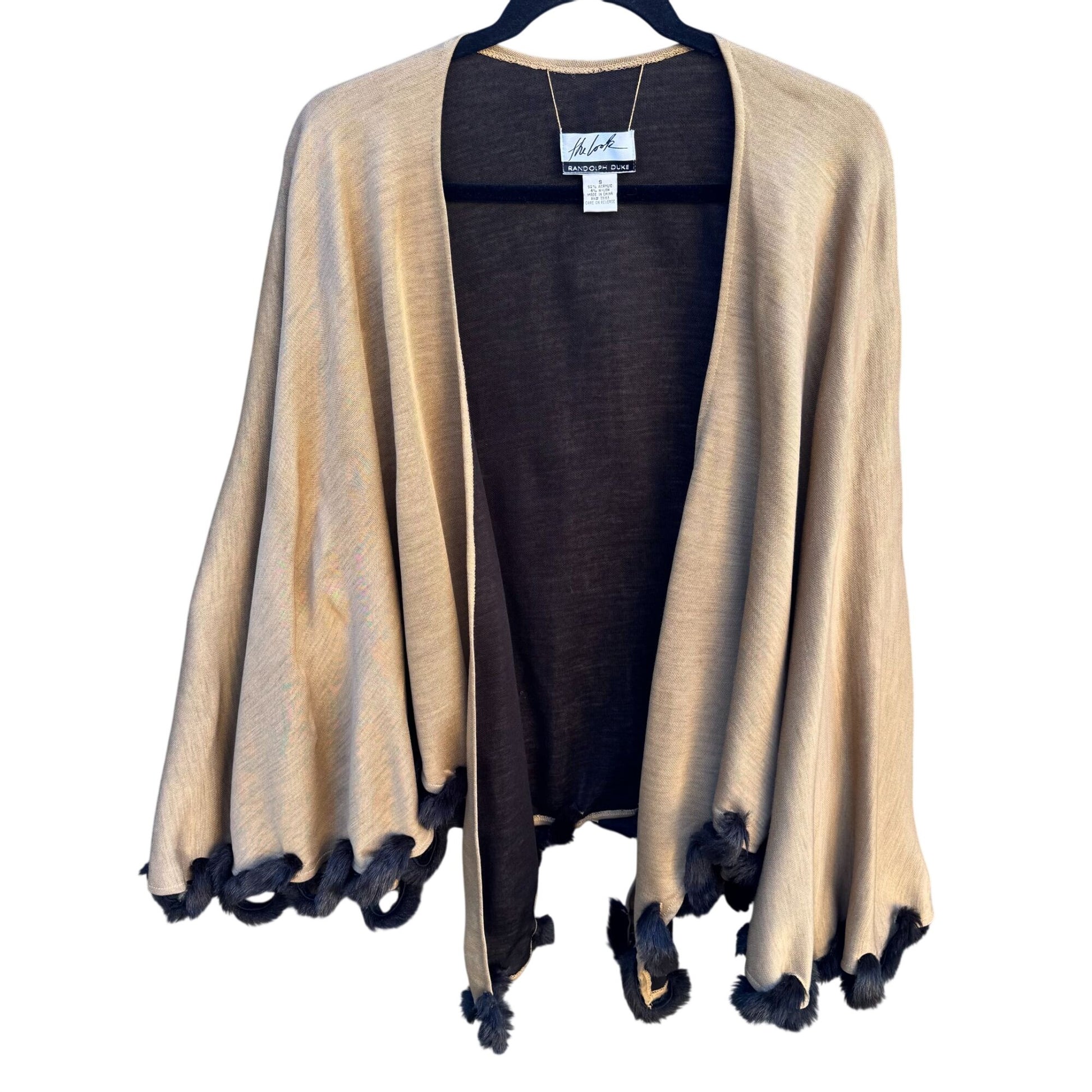 Randolph Duke The Look Womens Vintage Beige Cape Wrap Cardigan Faux Fur Trim OS