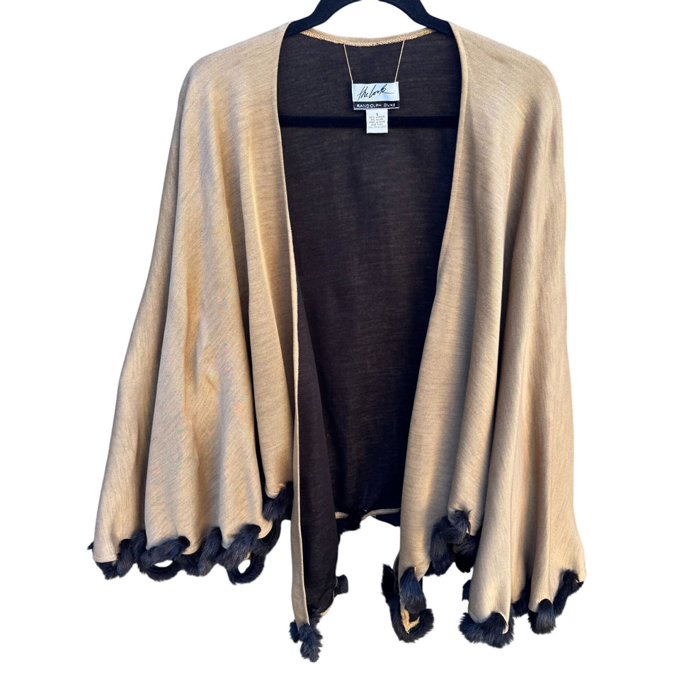 Randolph Duke The Look Womens Vintage Beige Cape Wrap Cardigan Faux Fur Trim OS