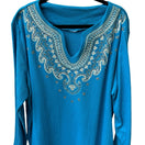 Switch Boho Resortwear Turquoise Blue Sequin Embroidered Crinkle Peasant Tunic Top 2XL 3 image
