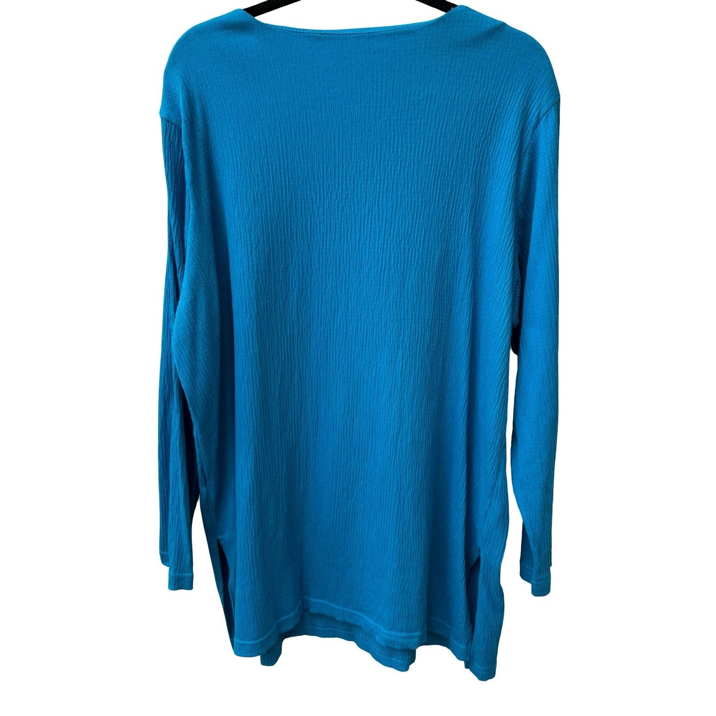 Boho Resortwear Turquoise Blue Sequin Embroidered Crinkle Peasant Tunic Top 2XL