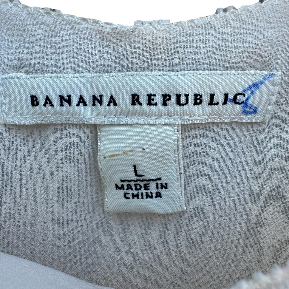 Banana Republic Silk Cream Ruffle Front Sleeveless Top Scoop Neck L Coquette