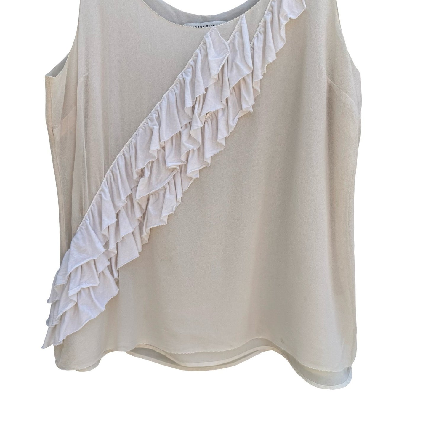 Banana Republic Silk Cream Ruffle Front Sleeveless Top Scoop Neck L Coquette