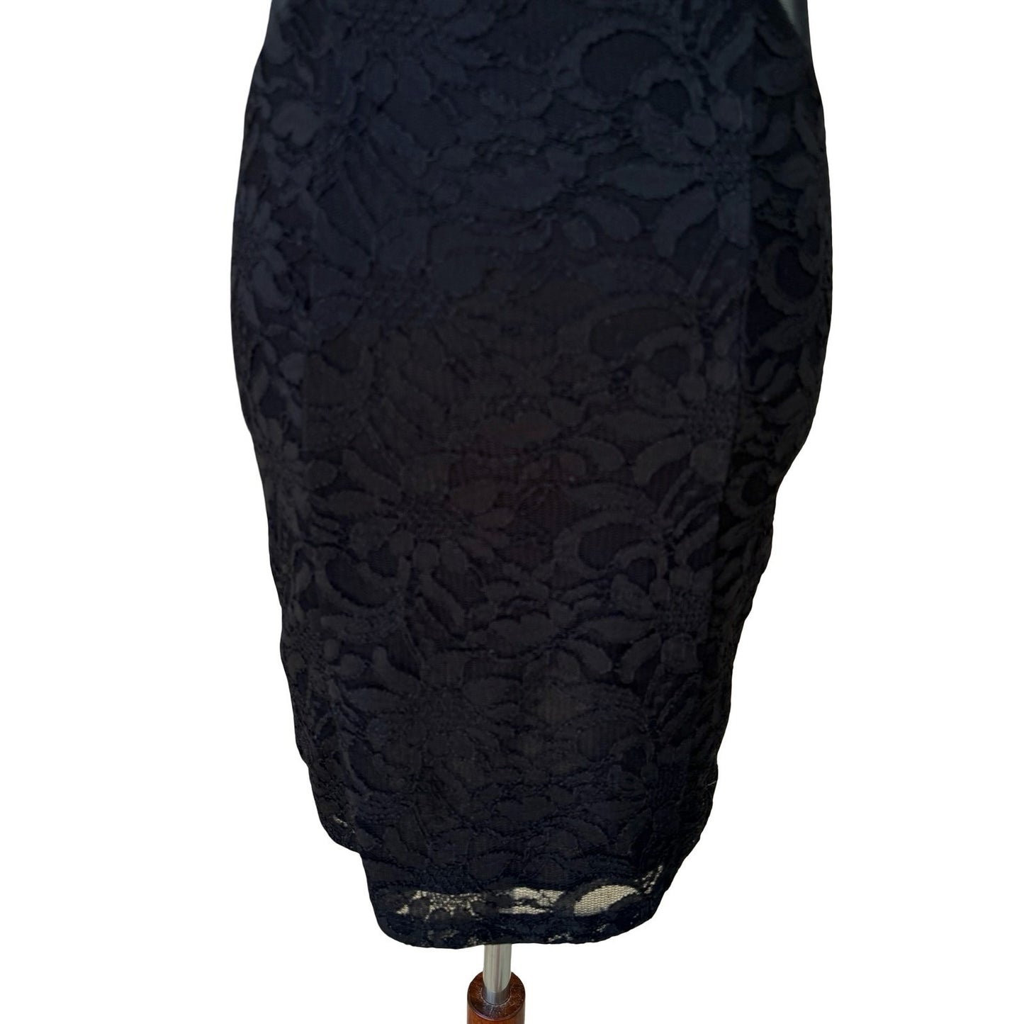 Black Floral Lace Mesh Cutout Bodycon Mini Cocktail Dress Open Back Sleeveless S