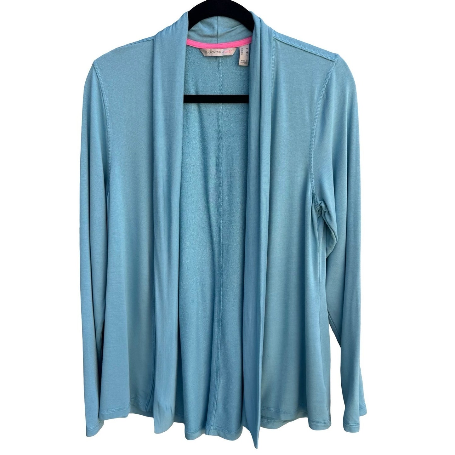 Isaac Mizrahi Live! Womens Light Blue Open Front Shawl Collar Cardigan Size M
