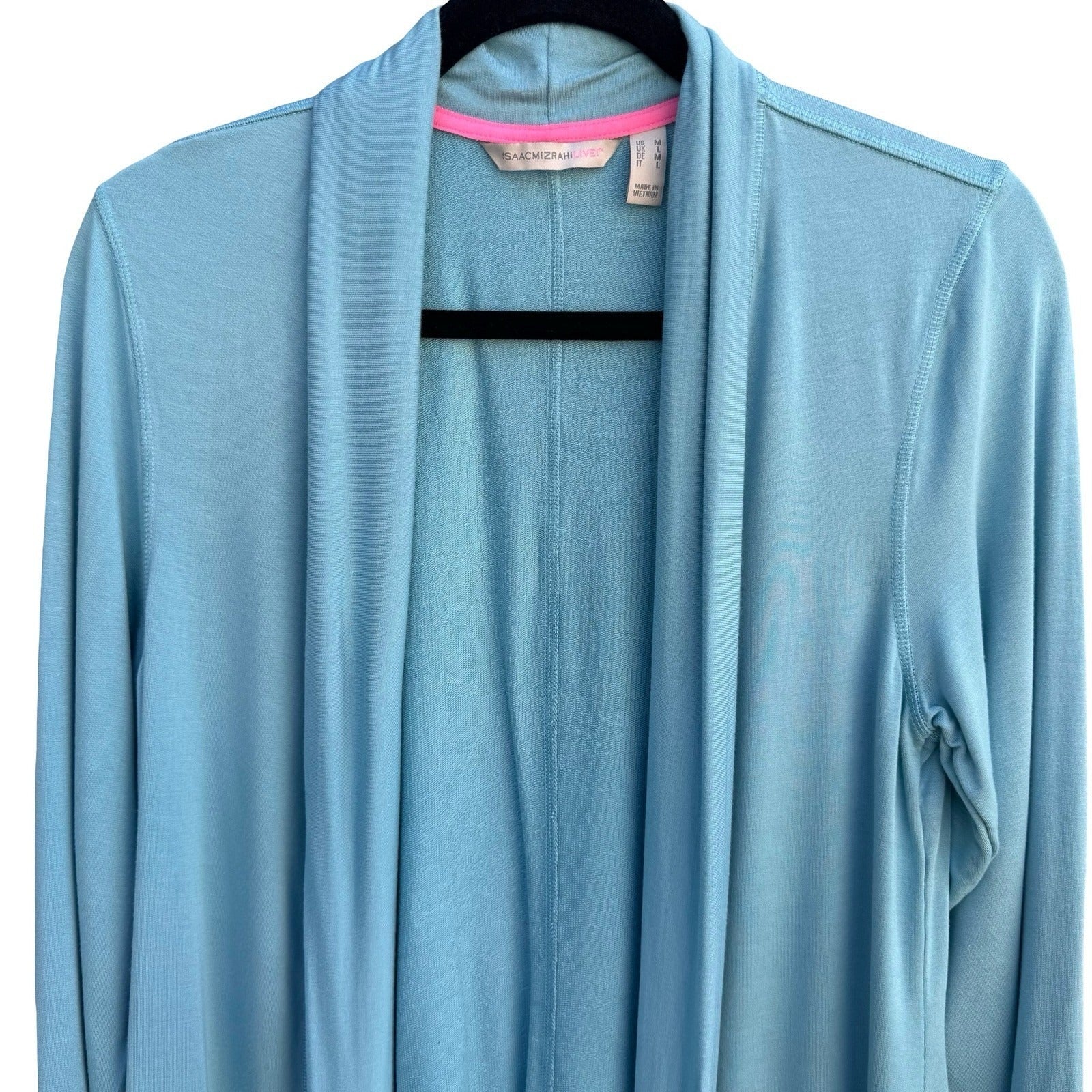 Isaac Mizrahi Live! Womens Light Blue Open Front Shawl Collar Cardigan Size M