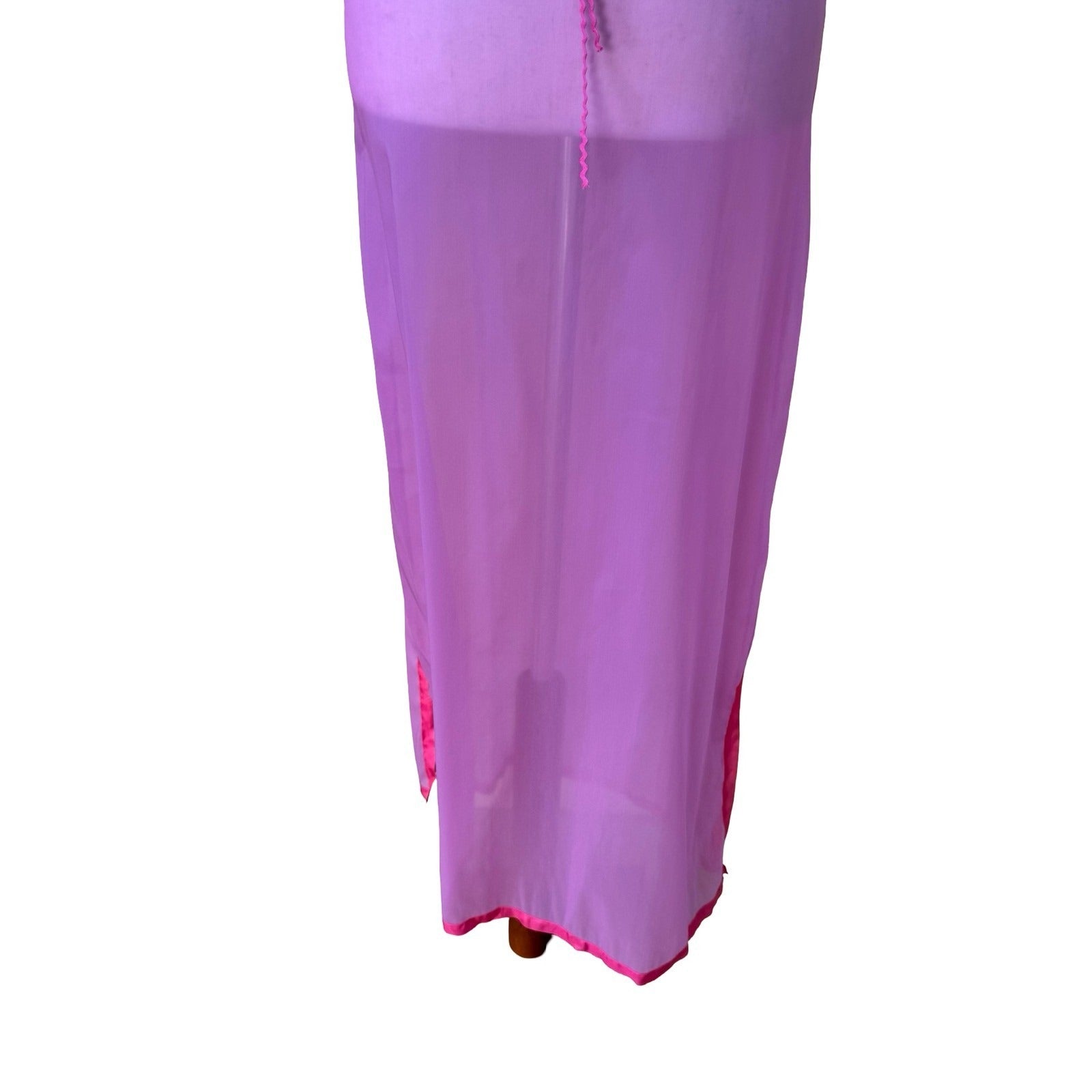 Vintage Y2K Sheer Coquette Fairy Romantic Boudoir Maxi Slip Dress Crochet Trim S