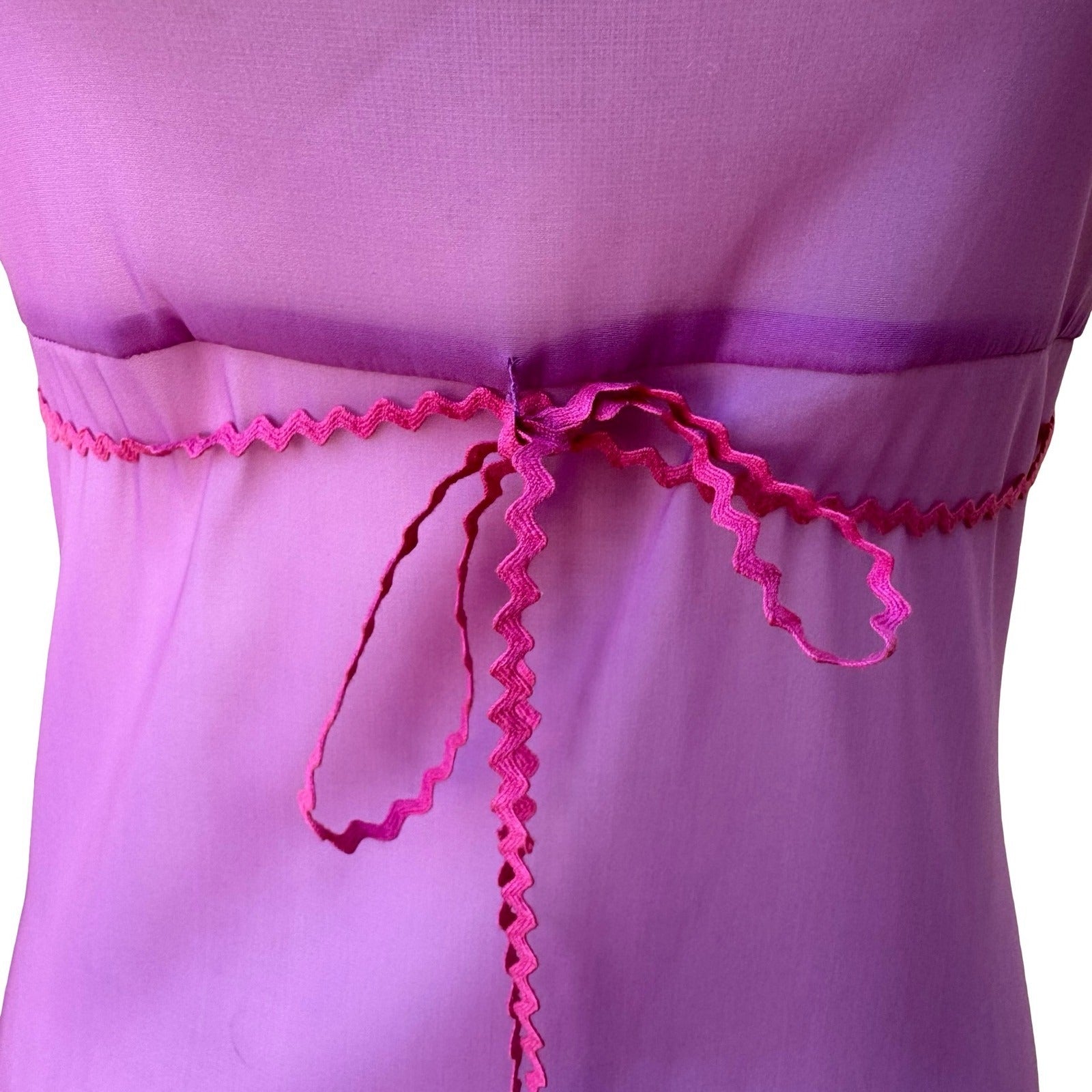 Vintage Y2K Sheer Coquette Fairy Romantic Boudoir Maxi Slip Dress Crochet Trim S