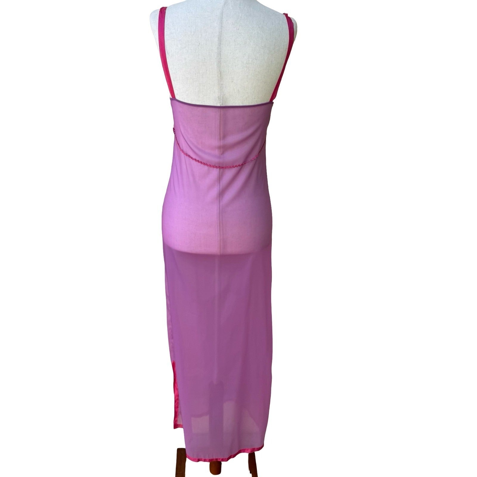 Vintage Y2K Sheer Coquette Fairy Romantic Boudoir Maxi Slip Dress Crochet Trim S