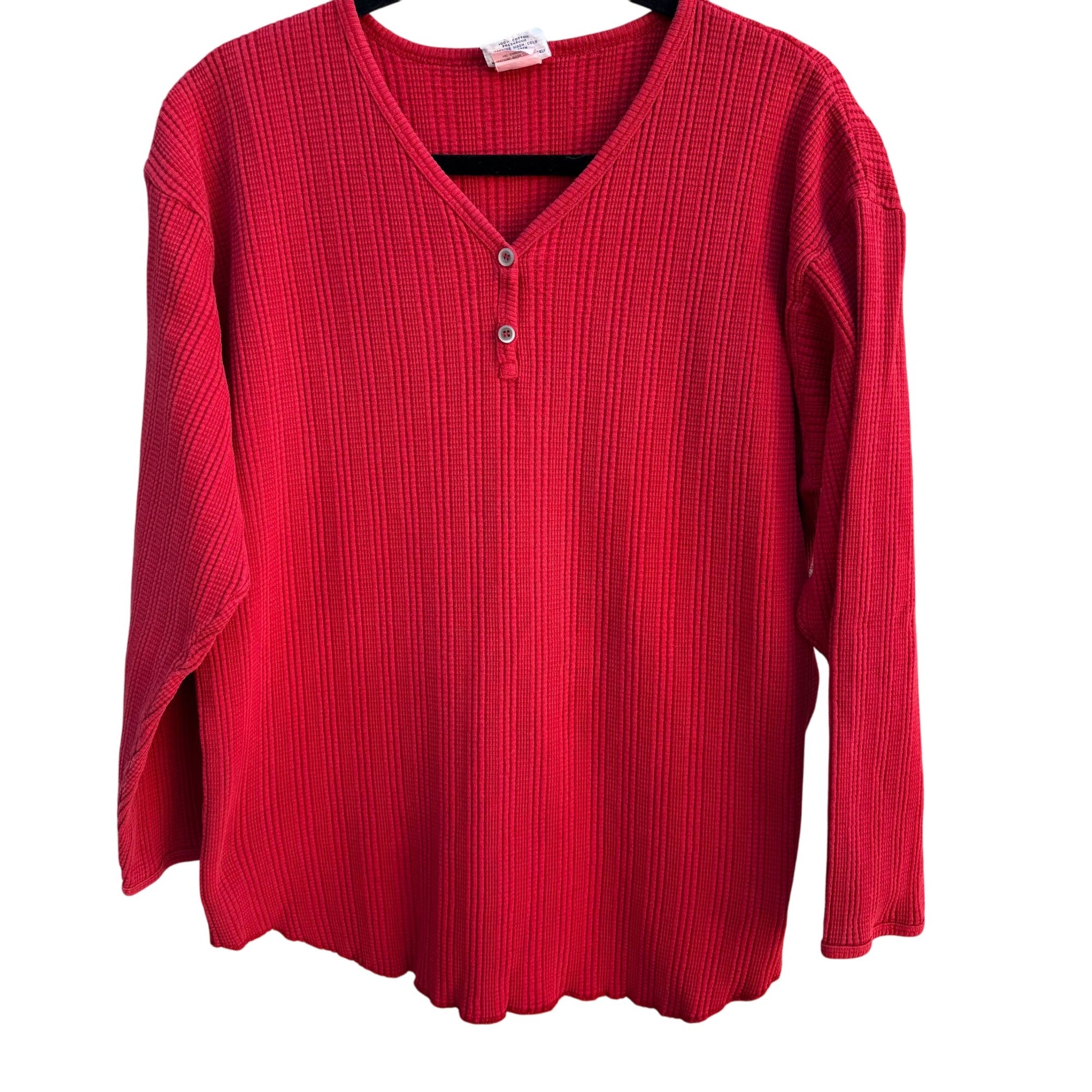 City Lights SF Vintage Red Waffle Knit Long Sleeve V Neck Thermal Henley Top L/XL