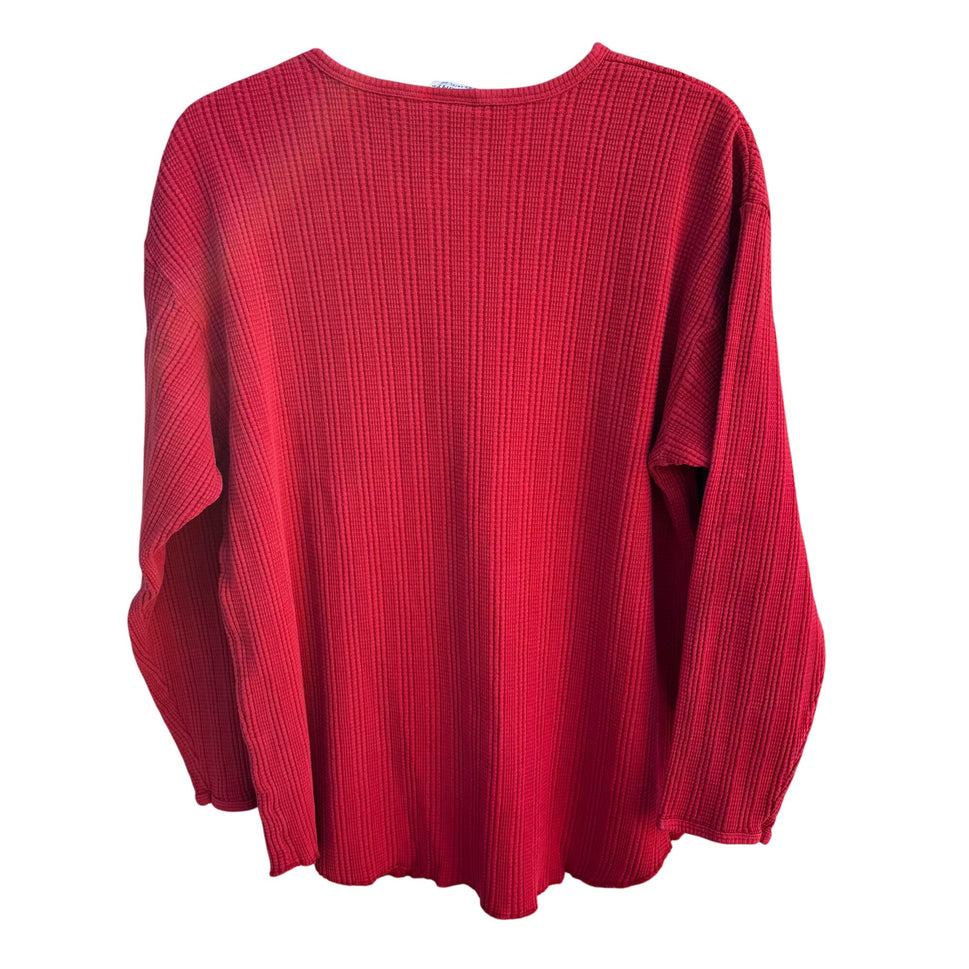 City Lights SF Vintage Red Waffle Knit Long Sleeve V Neck Thermal Henley Top L/XL