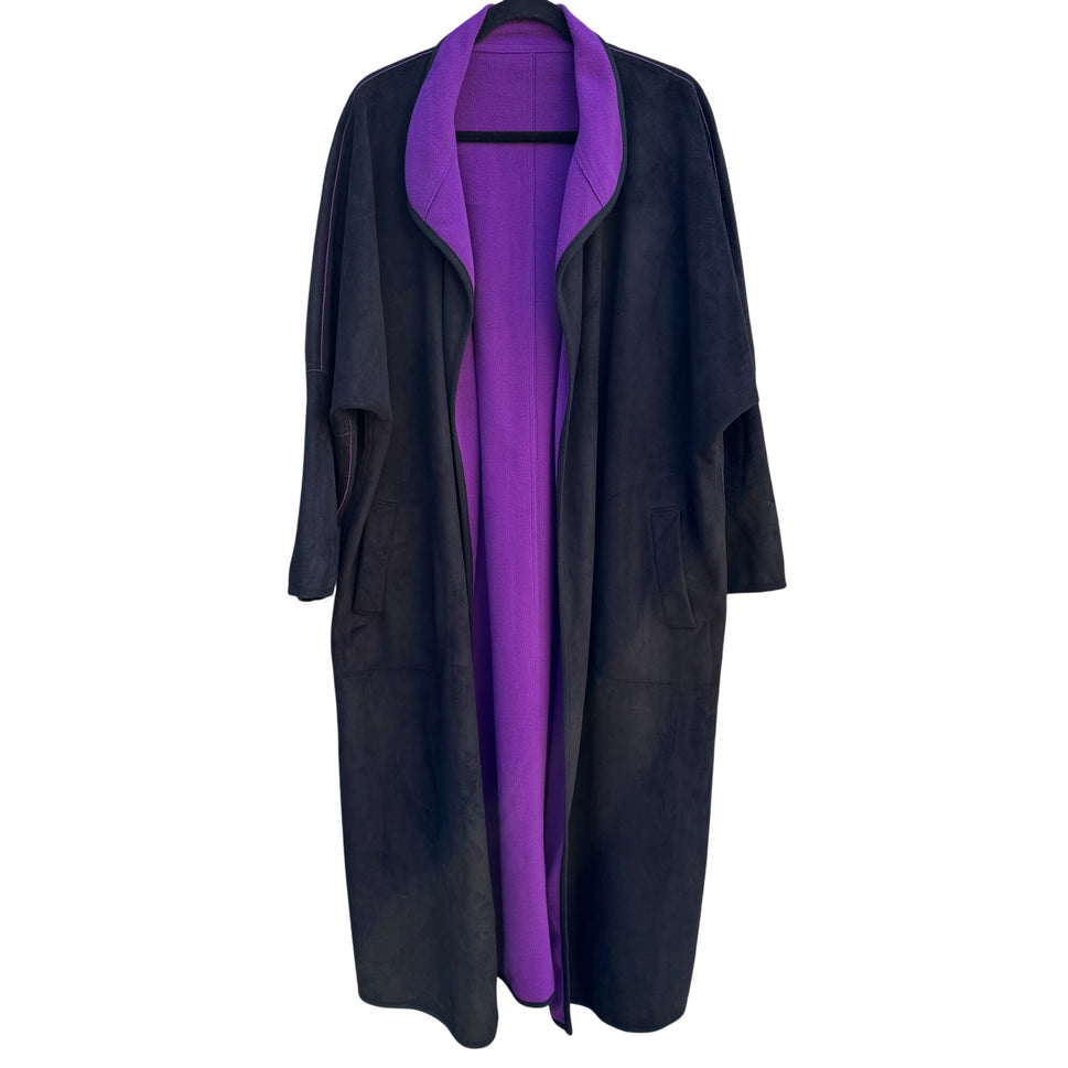 Newport News Vintage Womens Black & Purple Microfiber Reversible Long Coat L/P